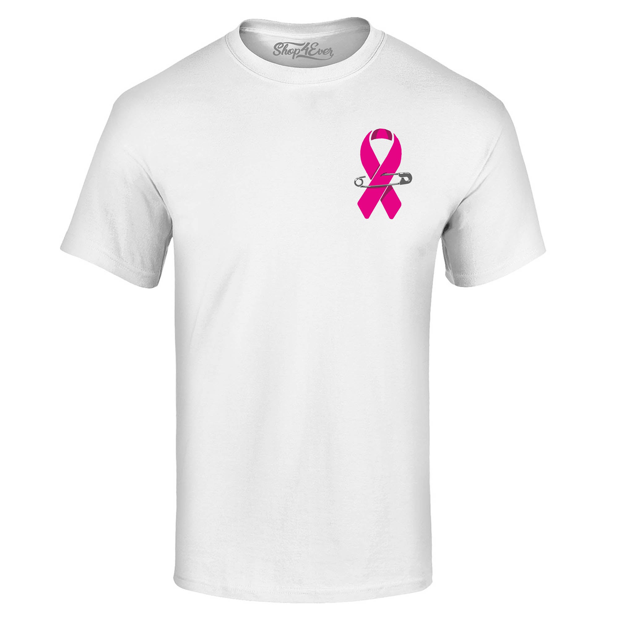 Pink Breast Cancer Ribbon Pin T-Shirt Support Awareness Tee