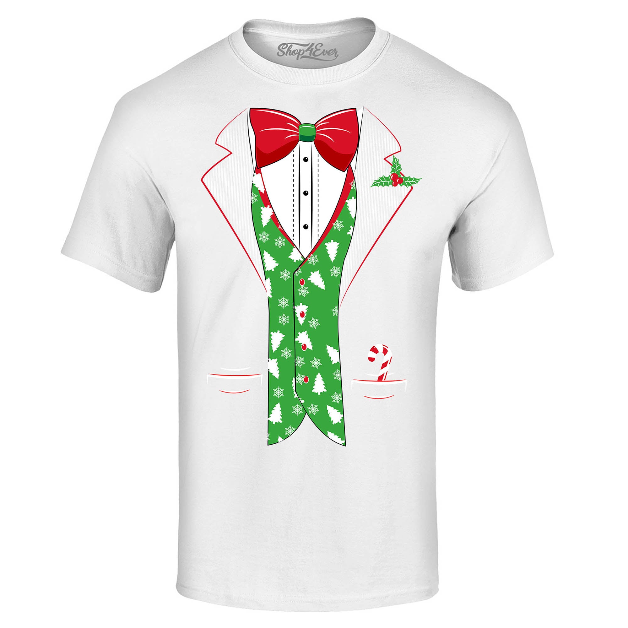 Tuxedo Christmas Costume Tree Vest T-Shirt Holiday Xmas Shirts