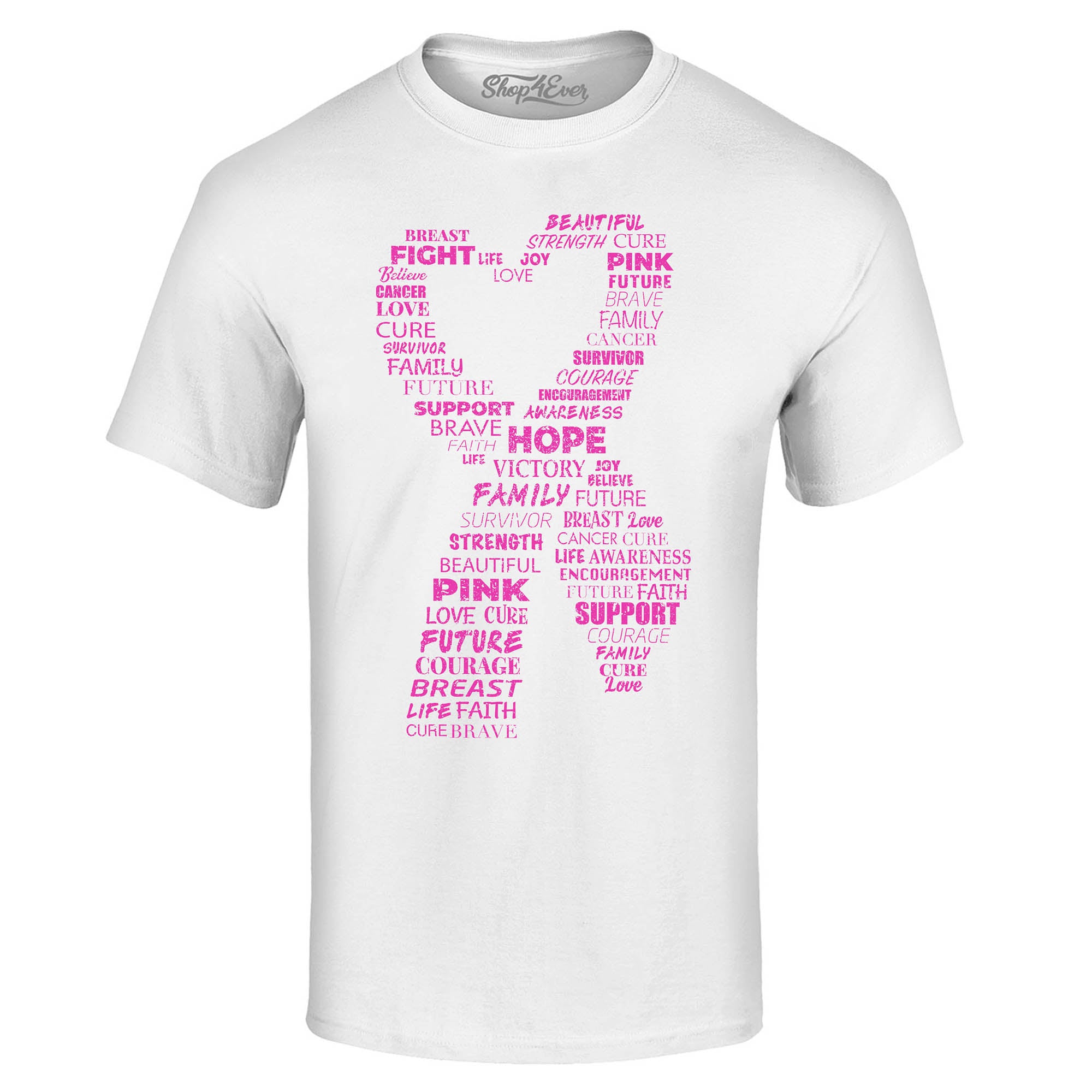 Pink Heart Ribbon Montage Breast Cancer Word Cloud T-Shirt Awareness Tee