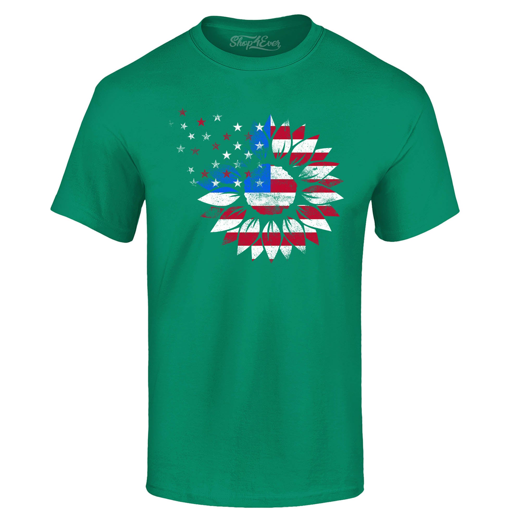 American Flag Sunflower Flower Star 4th of July T-Shirt