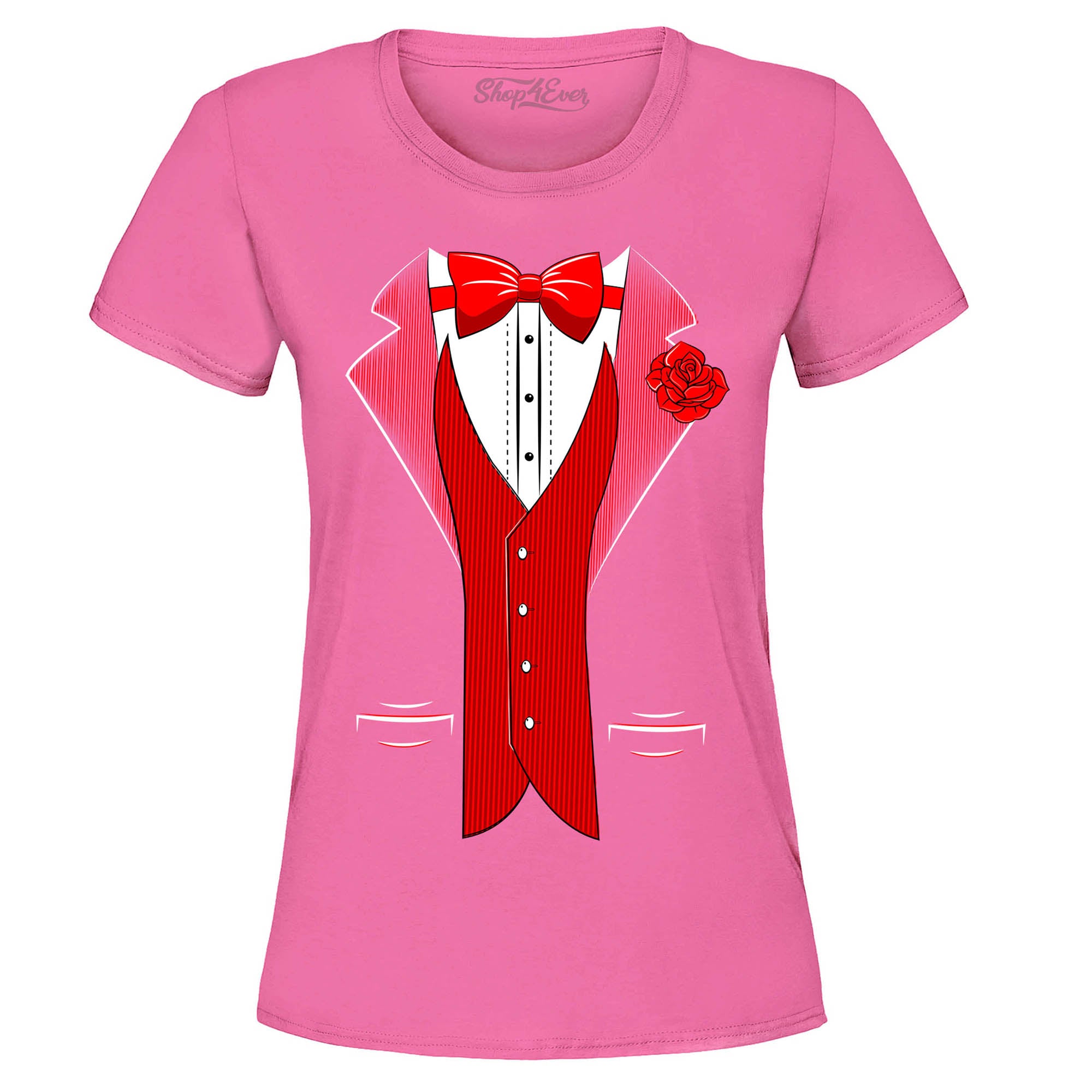 Classic Tuxedo with Red Rose Women's T-Shirt Party Costume Shirts