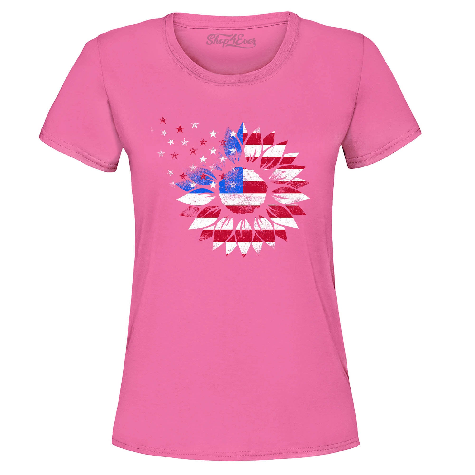 American Flag Sunflower Flower Star 4th of July Women's T-Shirt