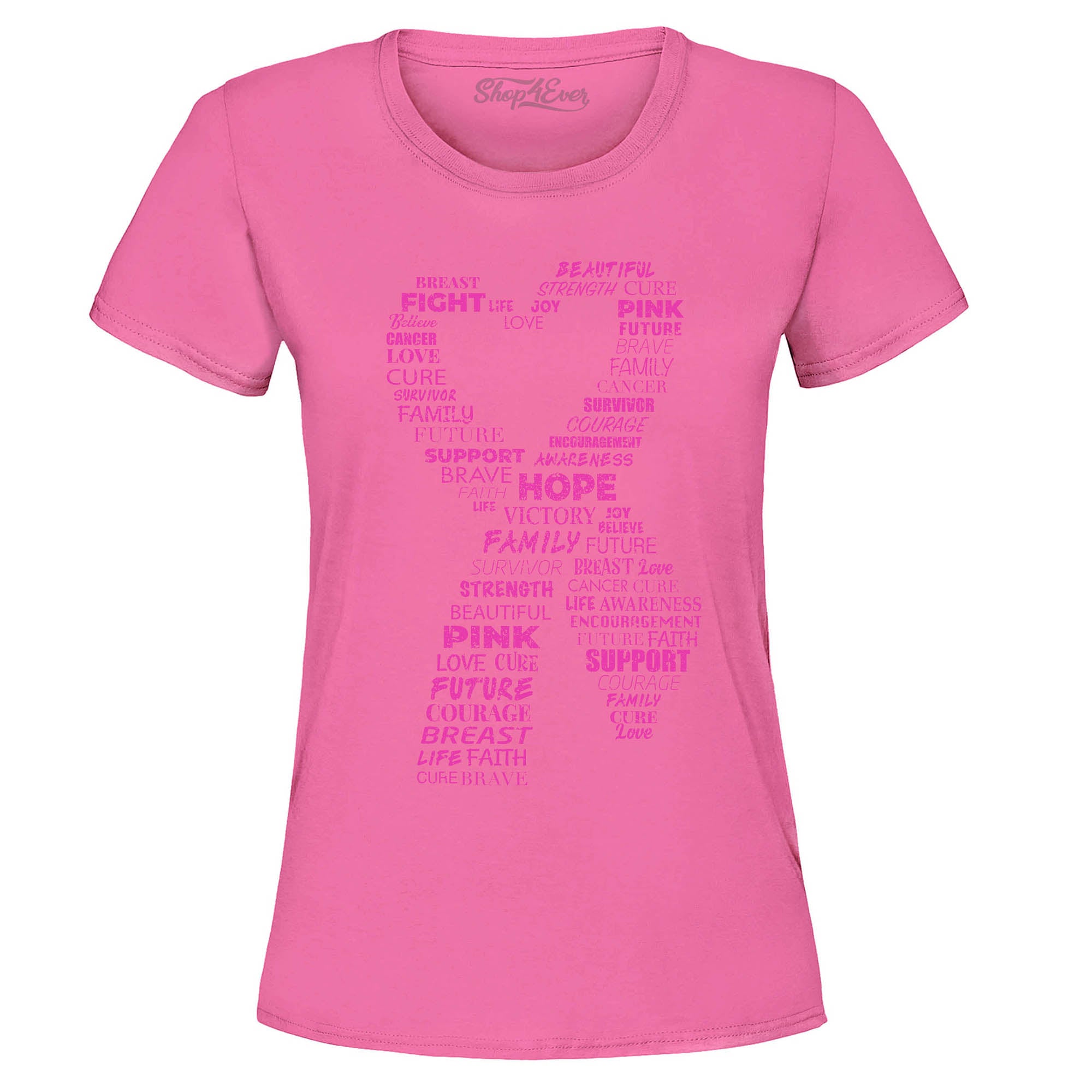 Pink Heart Ribbon Montage Breast Cancer Awareness Word Cloud Women's T-Shirt