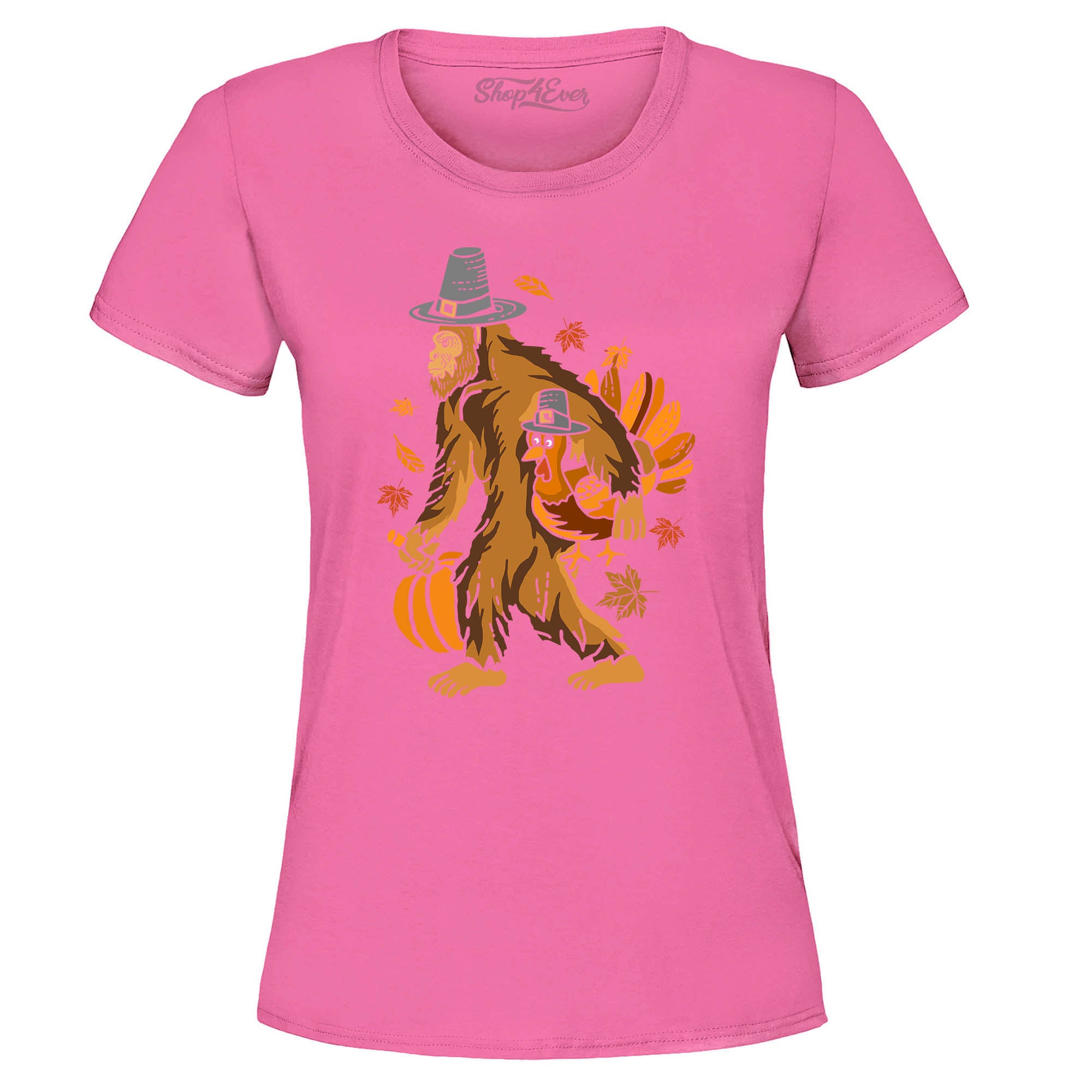 Bigfoot Pilgrim Turkey Pumpkin Thanksgiving Sasquatch Women's T-Shirt
