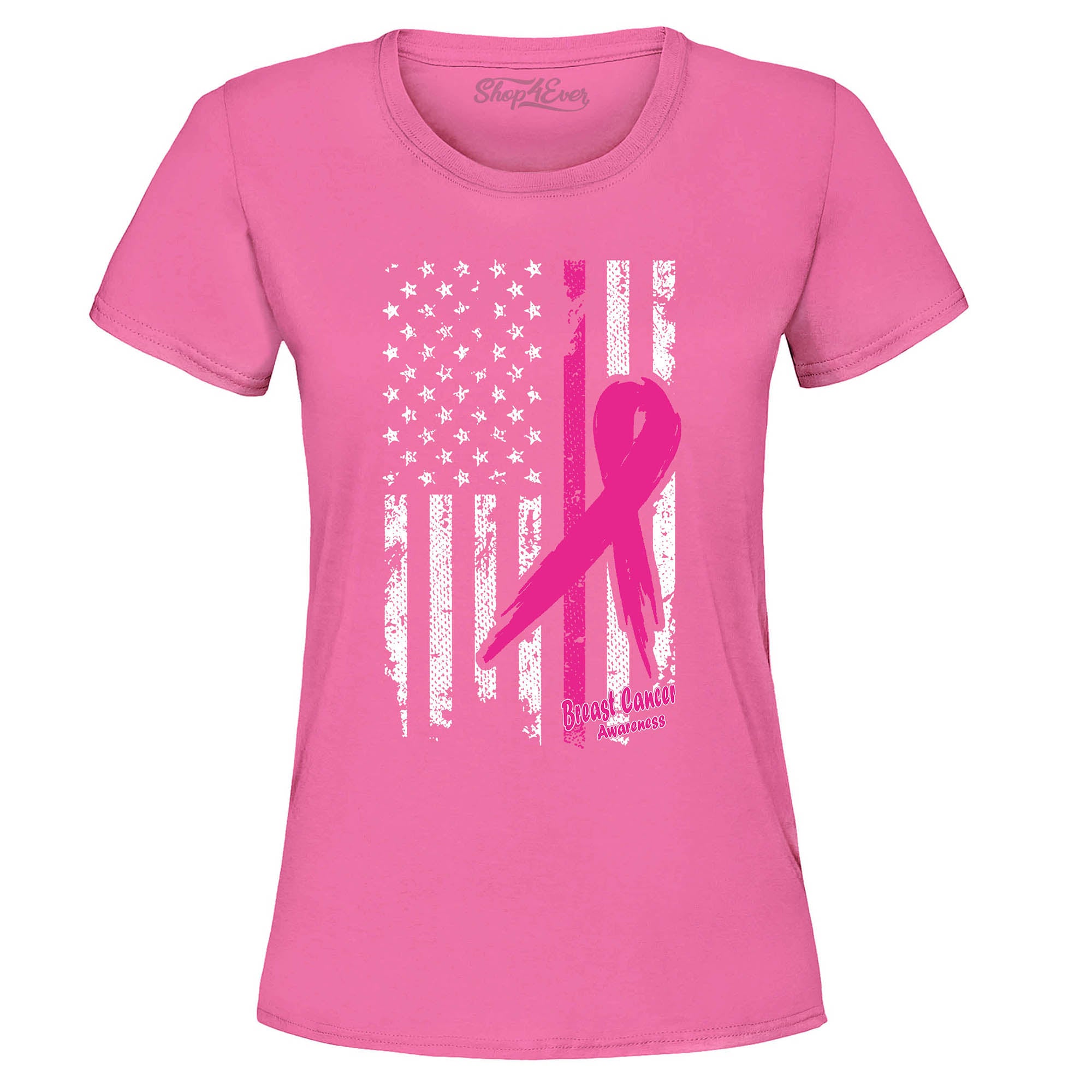 Pink Breast Cancer Ribbon American Flag Women's T-Shirt