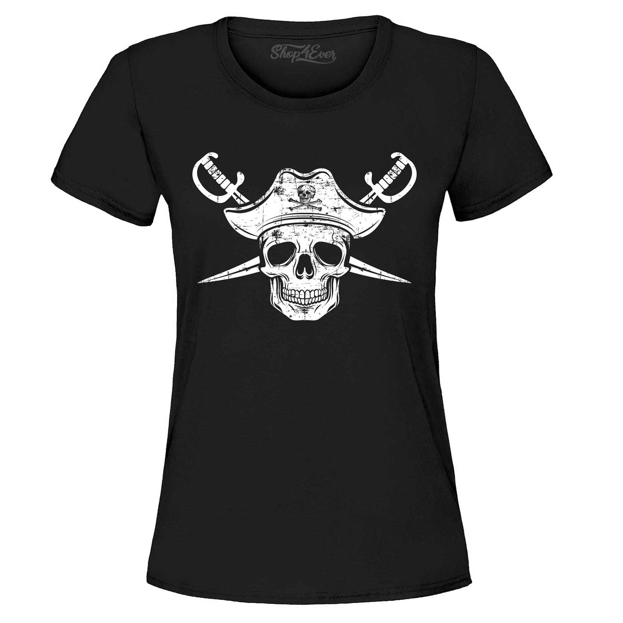 White Pirate Captain Skull with Scimitars Women's T-Shirt