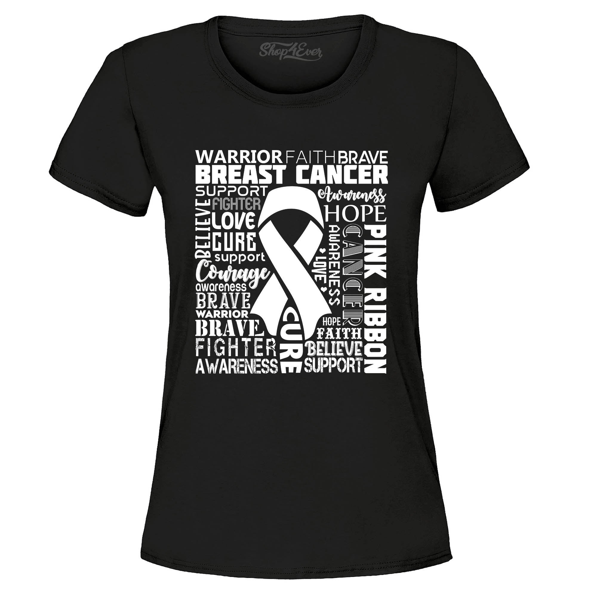 Breast Cancer Awareness White Ribbon Word Cloud Women's T-Shirt