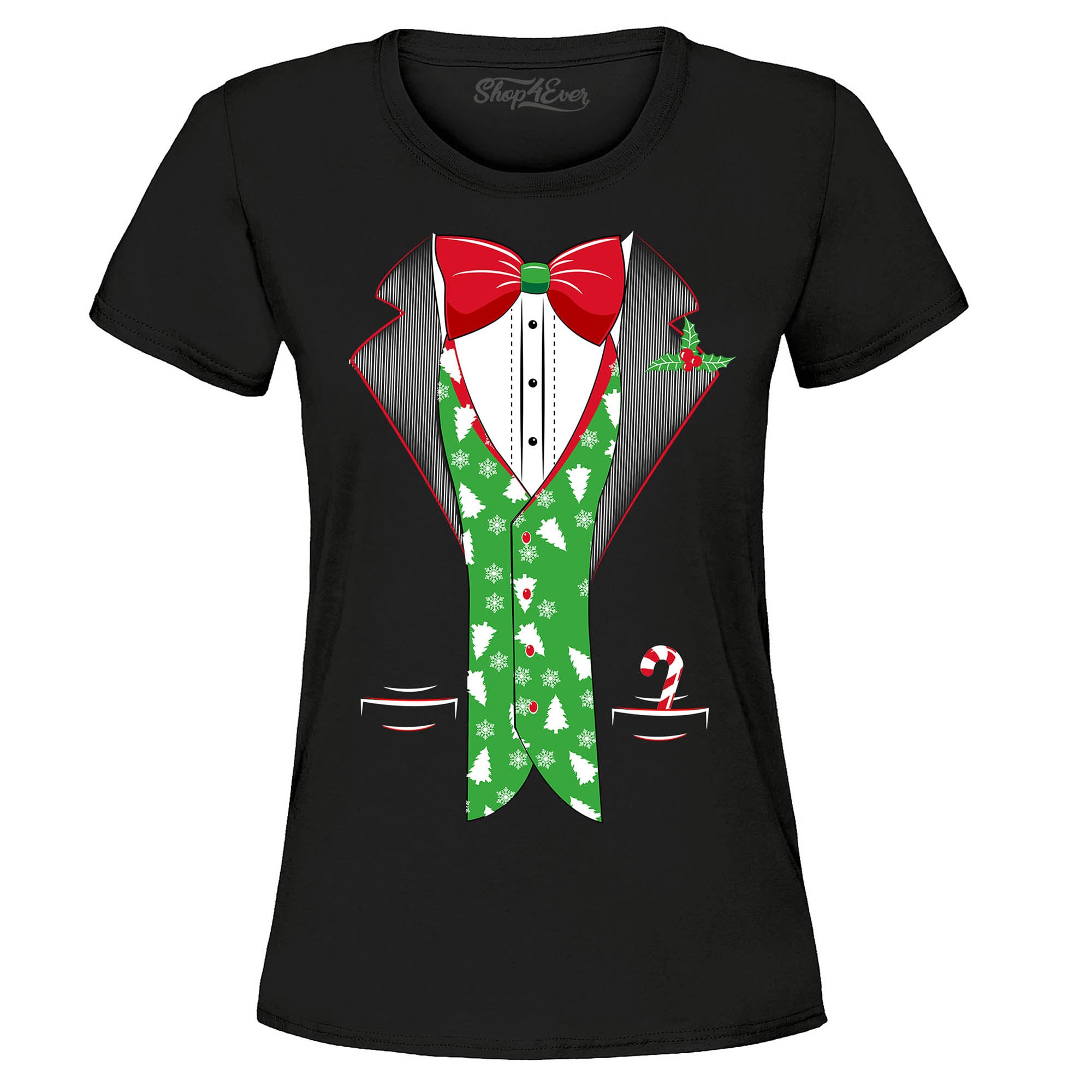 Christmas Tuxedo Costume Tree Vest Women's T-Shirt Holiday Xmas Shirts