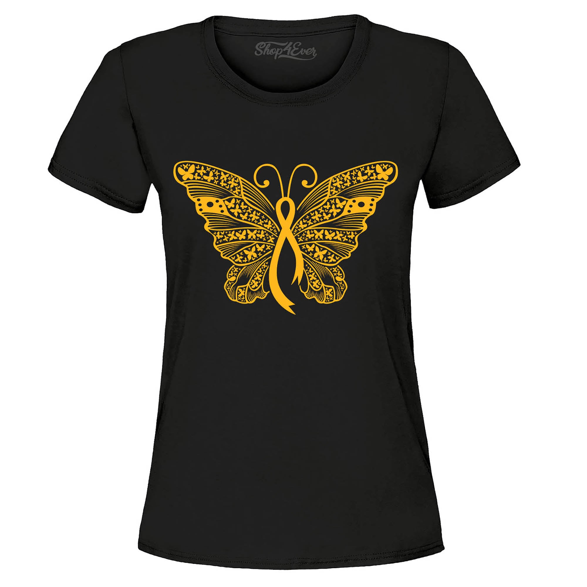 Gold Ribbon Butterfly Childhood Cancer Awareness Women's T-Shirt