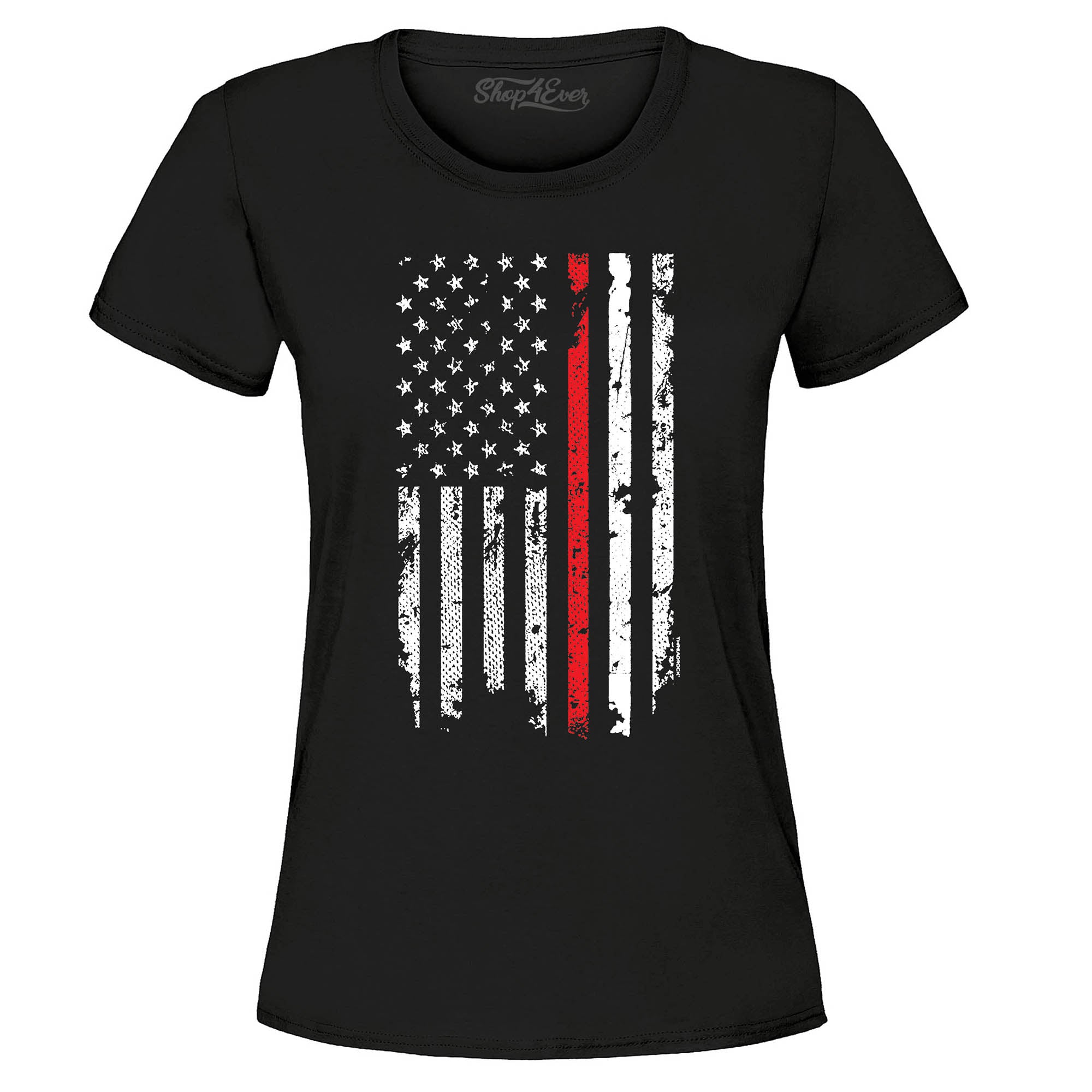 Firefighter American Flag Red Line Stripe USA Women's T-Shirt 4th of July Shirts