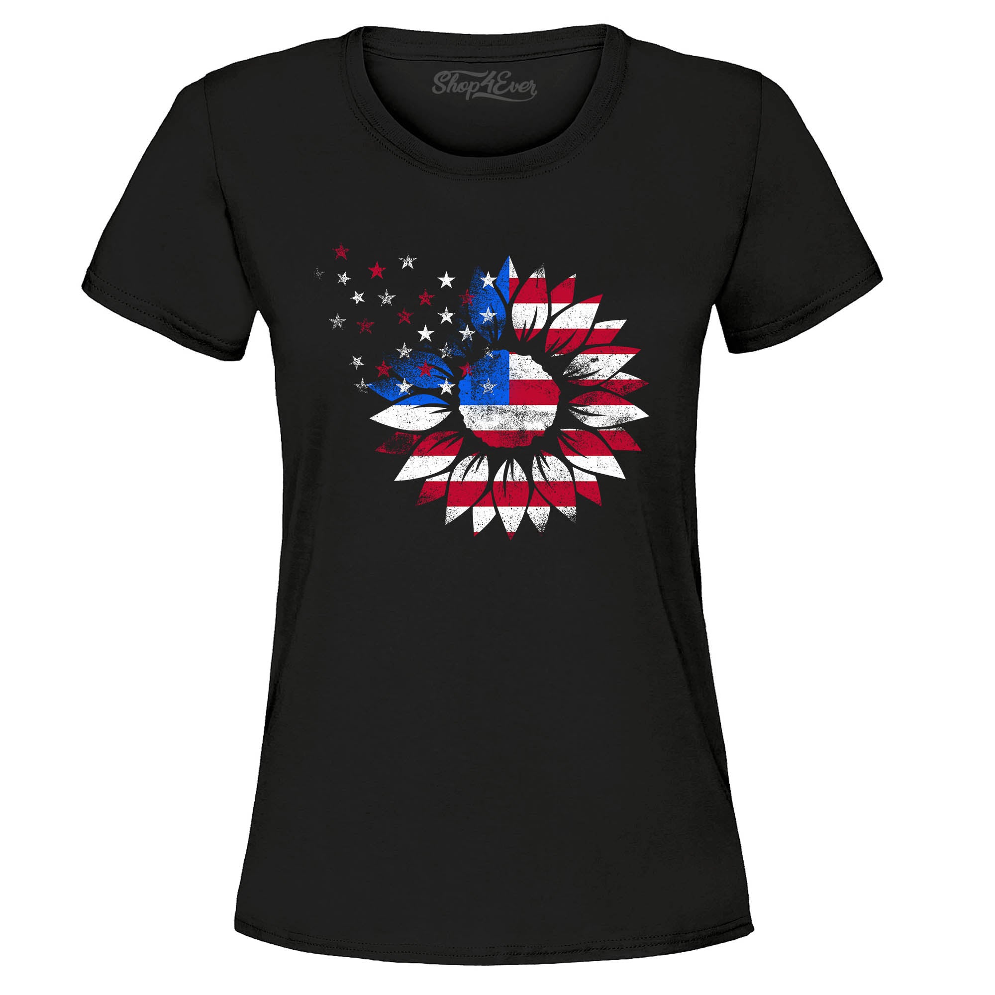 American Flag Sunflower Flower Star 4th of July Women's T-Shirt