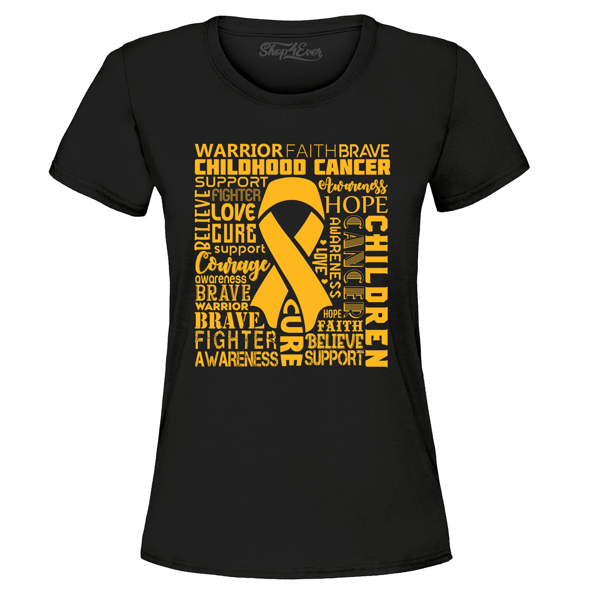 Childhood Cancer Awareness Gold Ribbon Word Cloud Women's T-Shirt
