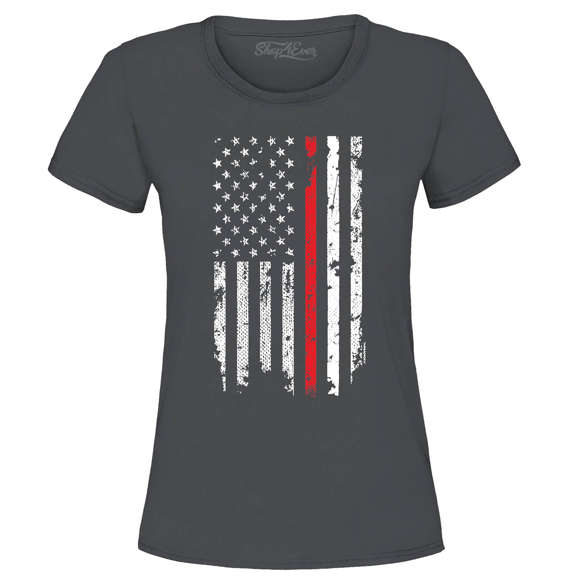 Firefighter American Flag Red Line Stripe USA Women's T-Shirt 4th of July Shirts
