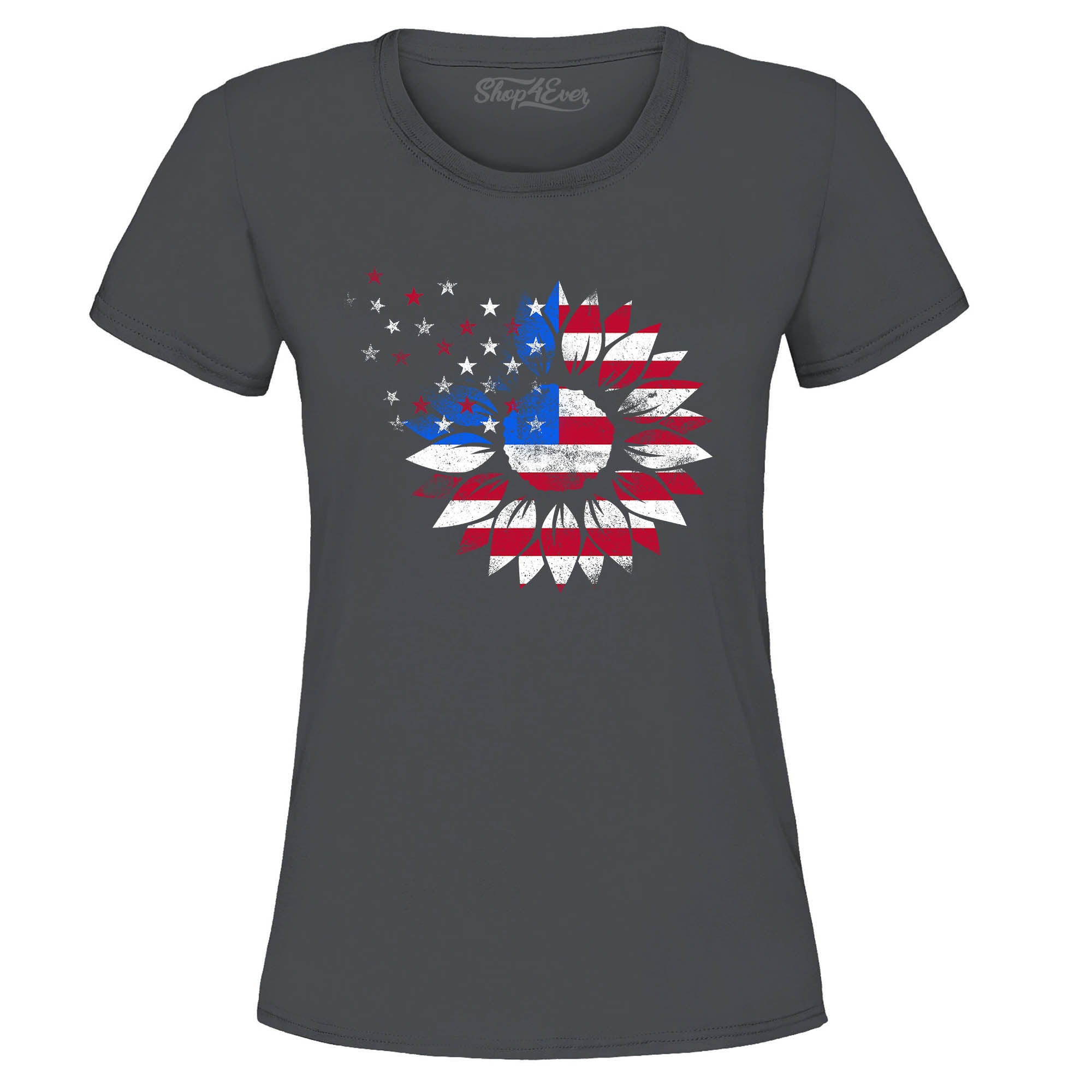 American Flag Sunflower Flower Star 4th of July Women's T-Shirt