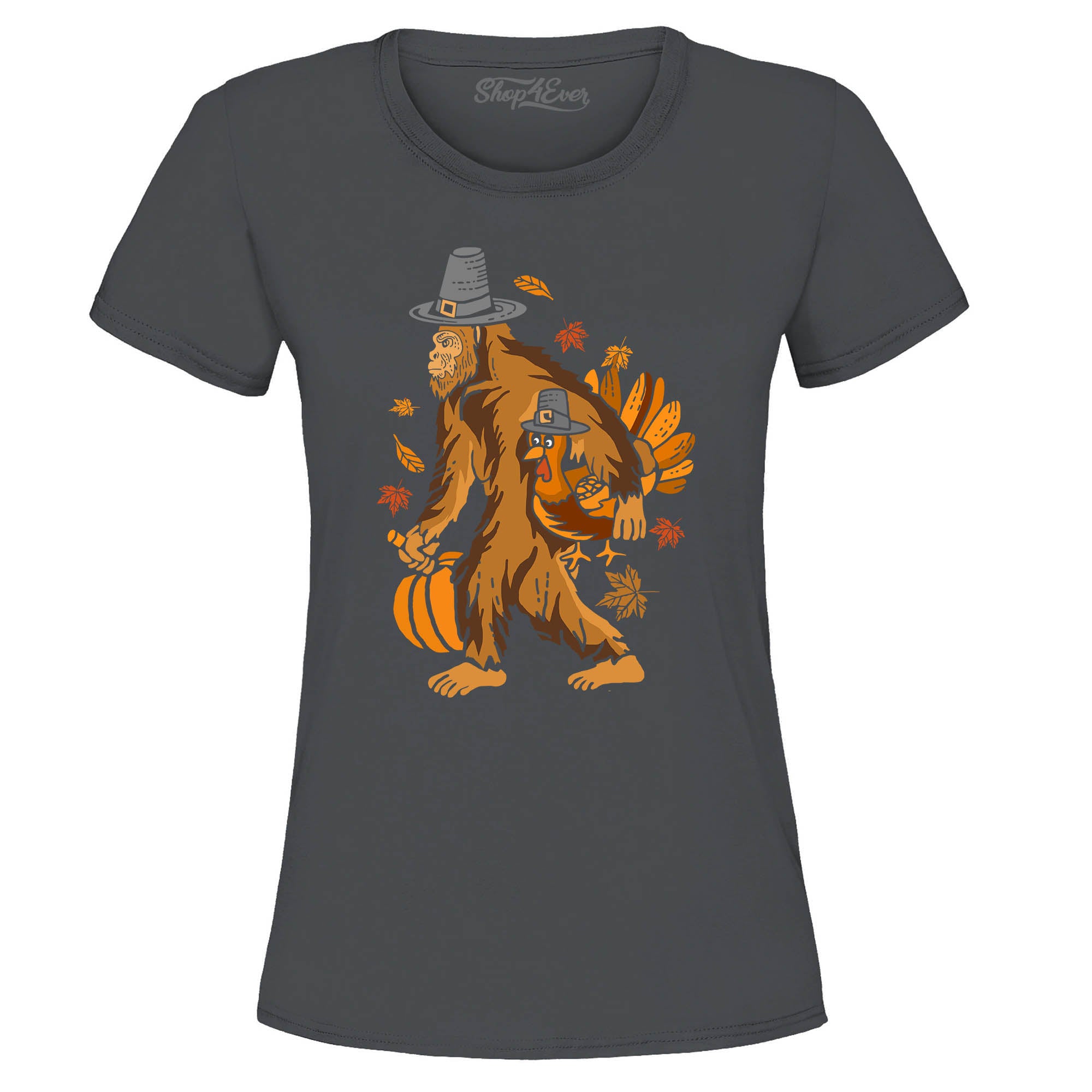 Bigfoot Pilgrim Turkey Pumpkin Thanksgiving Sasquatch Women's T-Shirt