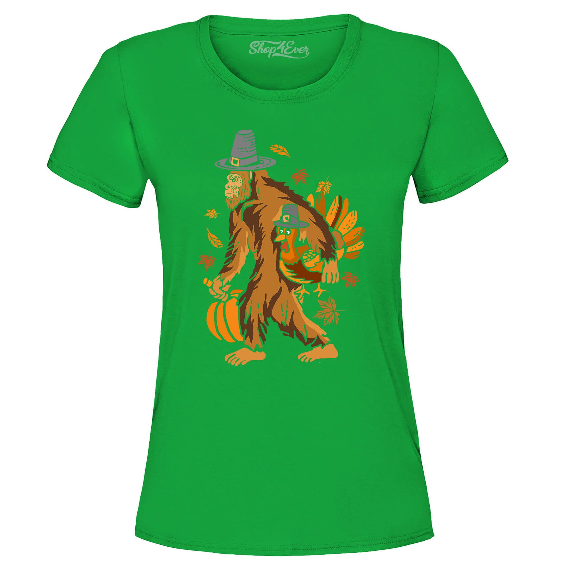 Bigfoot Pilgrim Turkey Pumpkin Thanksgiving Sasquatch Women's T-Shirt