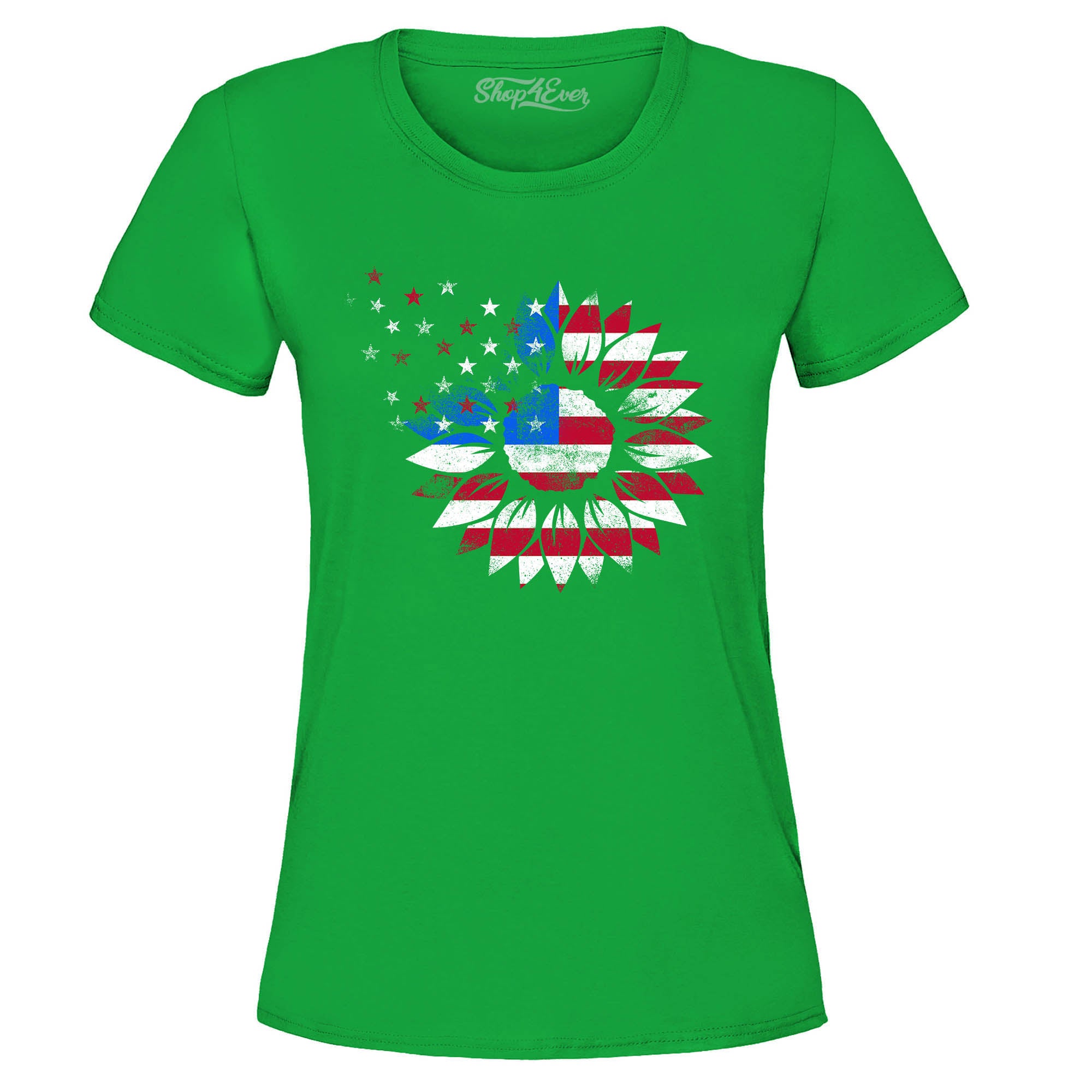 American Flag Sunflower Flower Star 4th of July Women's T-Shirt