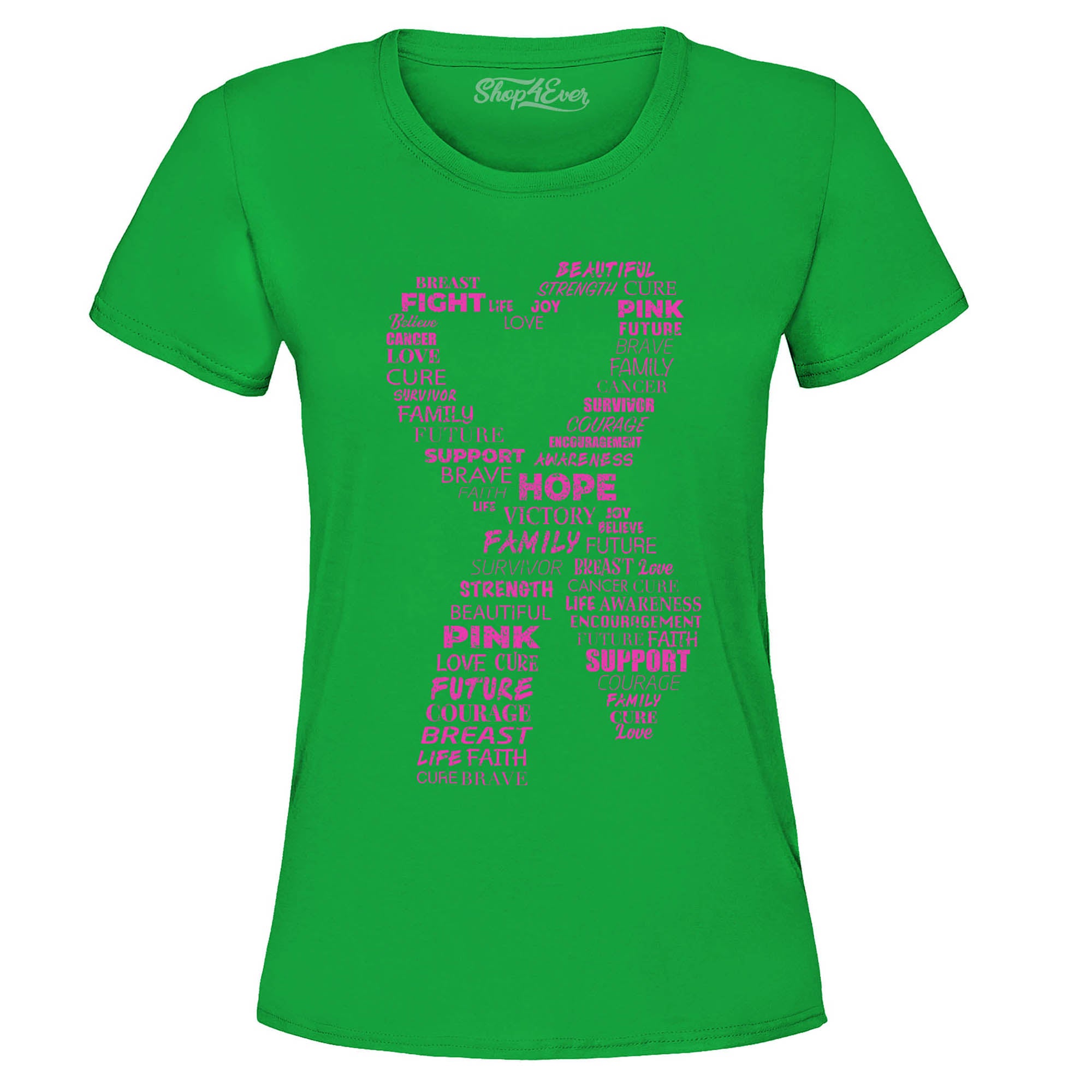 Pink Heart Ribbon Montage Breast Cancer Awareness Word Cloud Women's T-Shirt