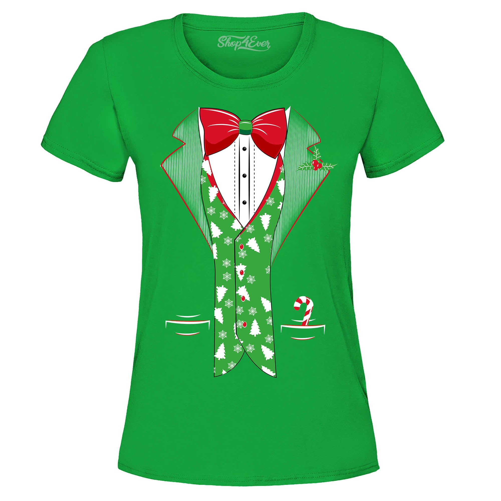 Christmas Tuxedo Costume Tree Vest Women's T-Shirt Holiday Xmas Shirts