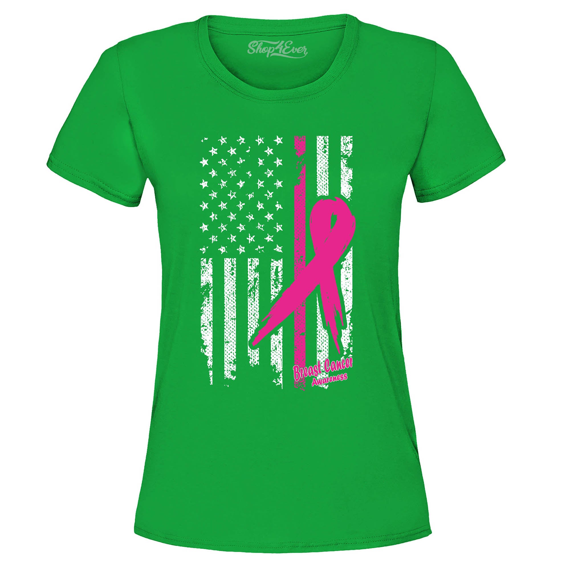 Pink Breast Cancer Ribbon American Flag Women's T-Shirt
