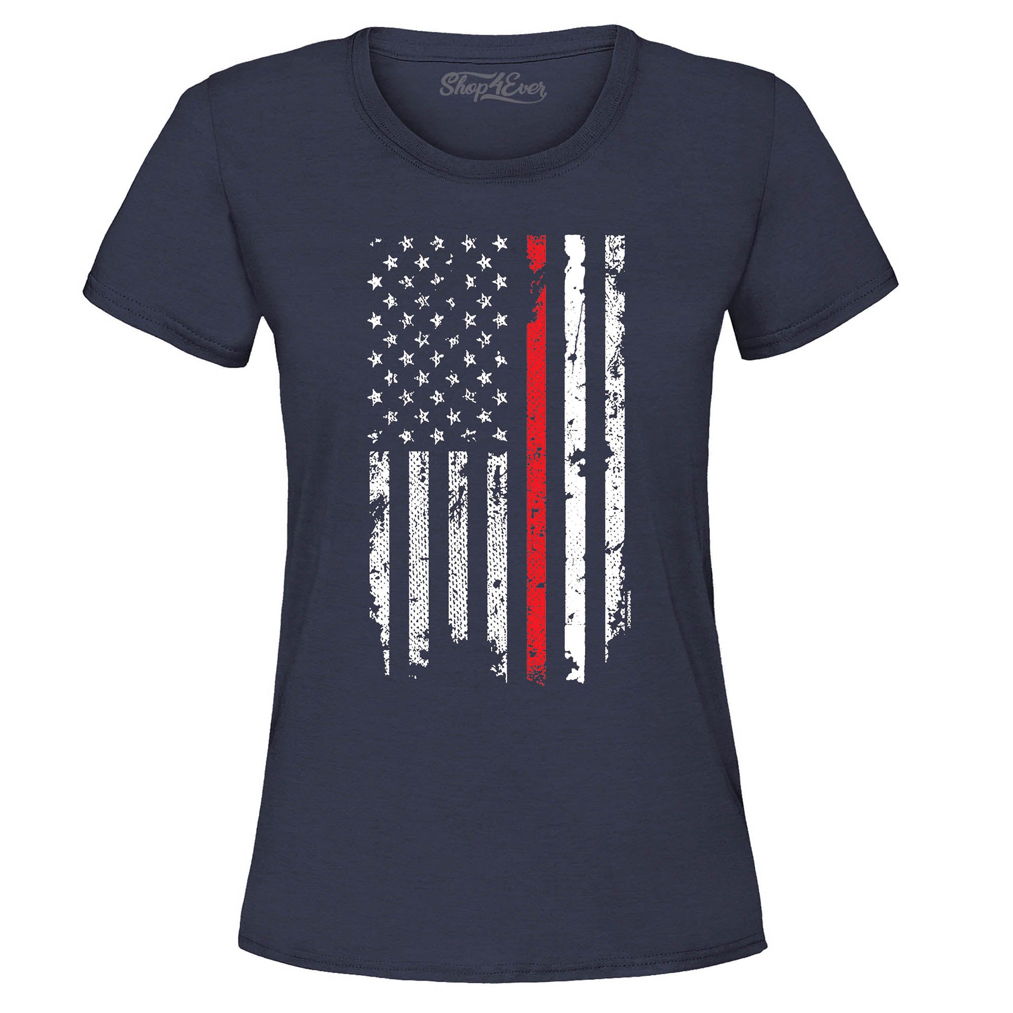Firefighter American Flag Red Line Stripe USA Women's T-Shirt 4th of July Shirts