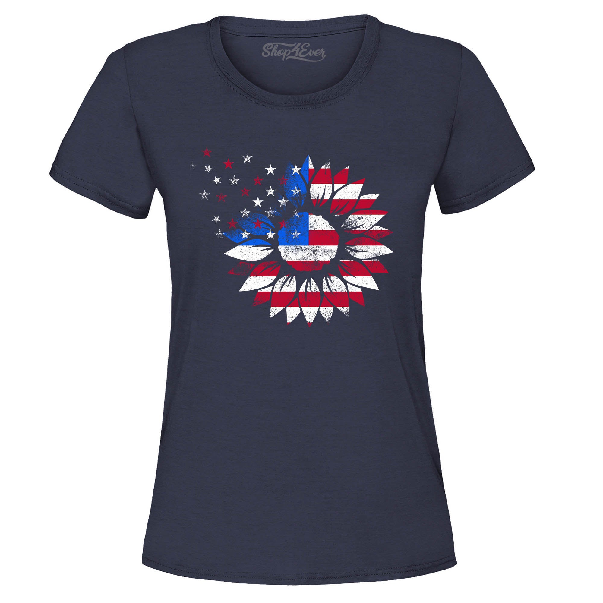 American Flag Sunflower Flower Star 4th of July Women's T-Shirt