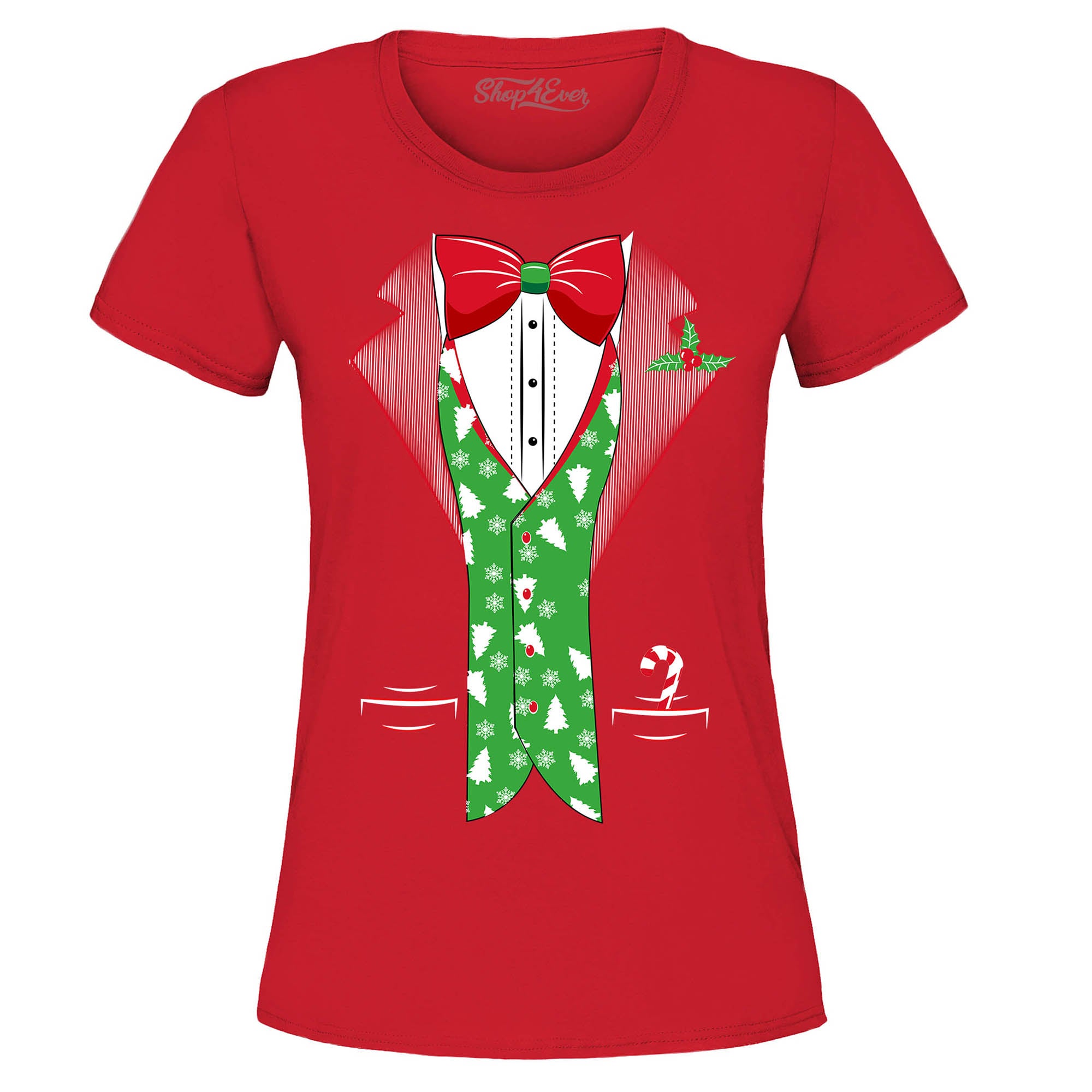 Christmas Tuxedo Costume Tree Vest Women's T-Shirt Holiday Xmas Shirts