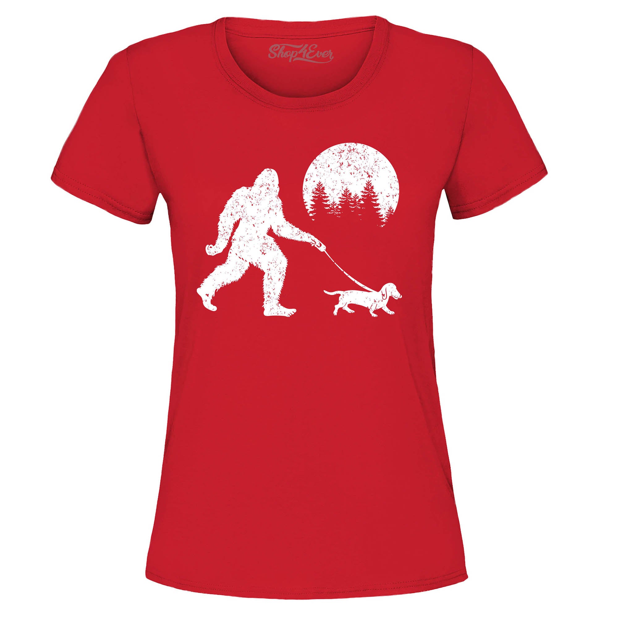Bigfoot Walking Wiener Dog Funny Sasquatch Dachshund Women's T-Shirt