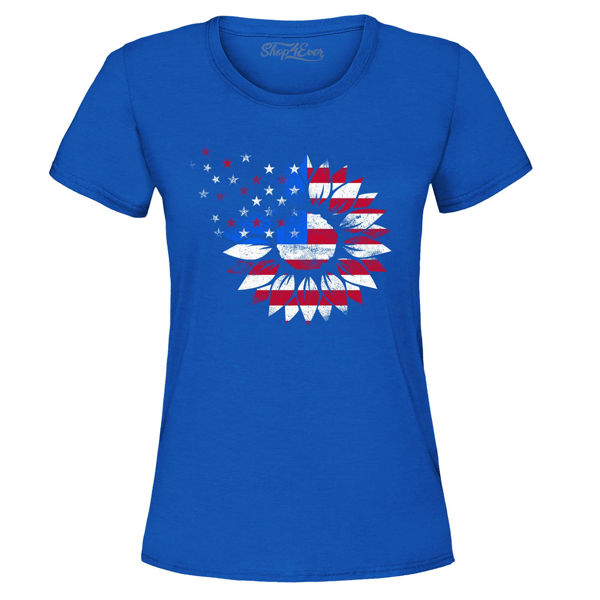 American Flag Sunflower Flower Star 4th of July Women's T-Shirt