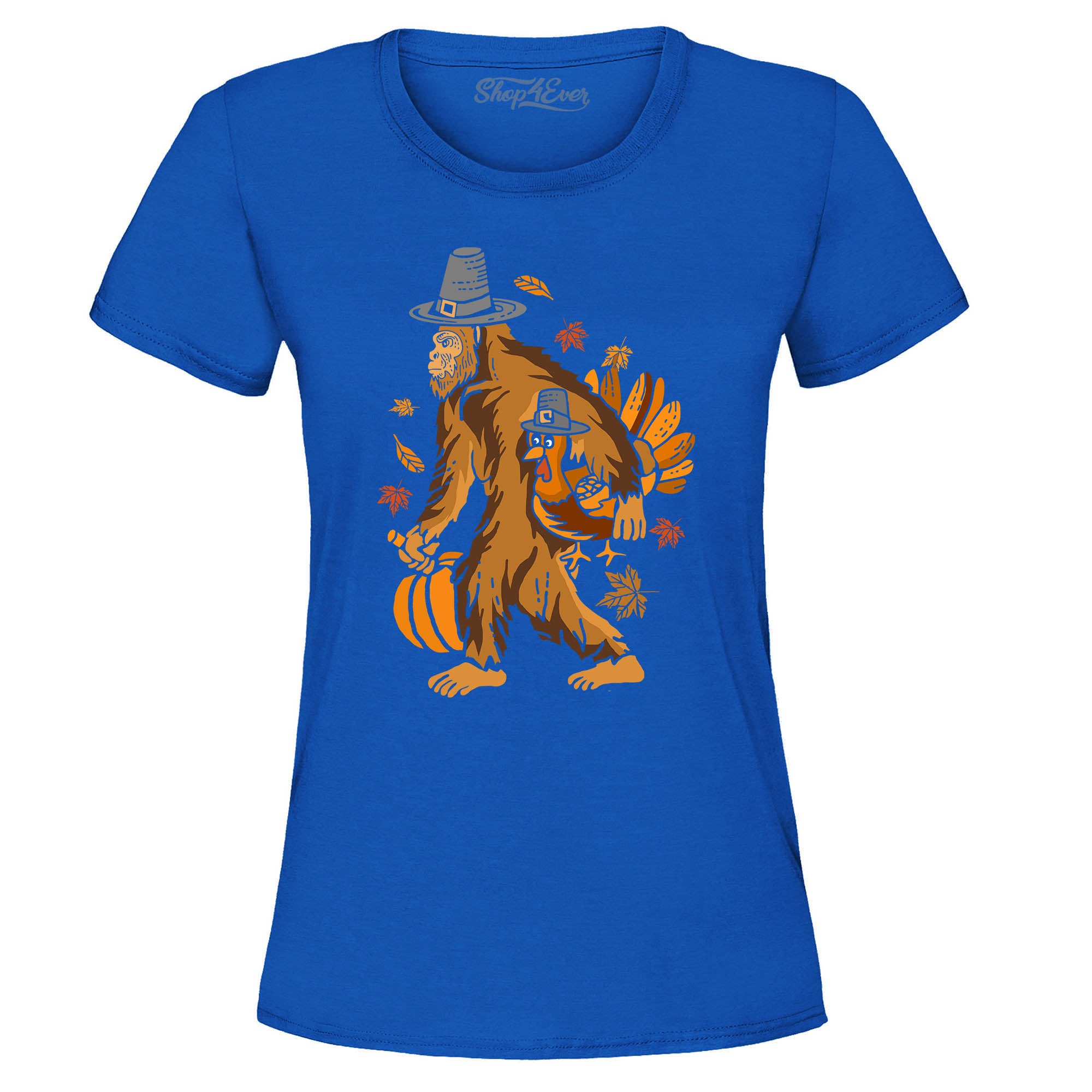 Bigfoot Pilgrim Turkey Pumpkin Thanksgiving Sasquatch Women's T-Shirt