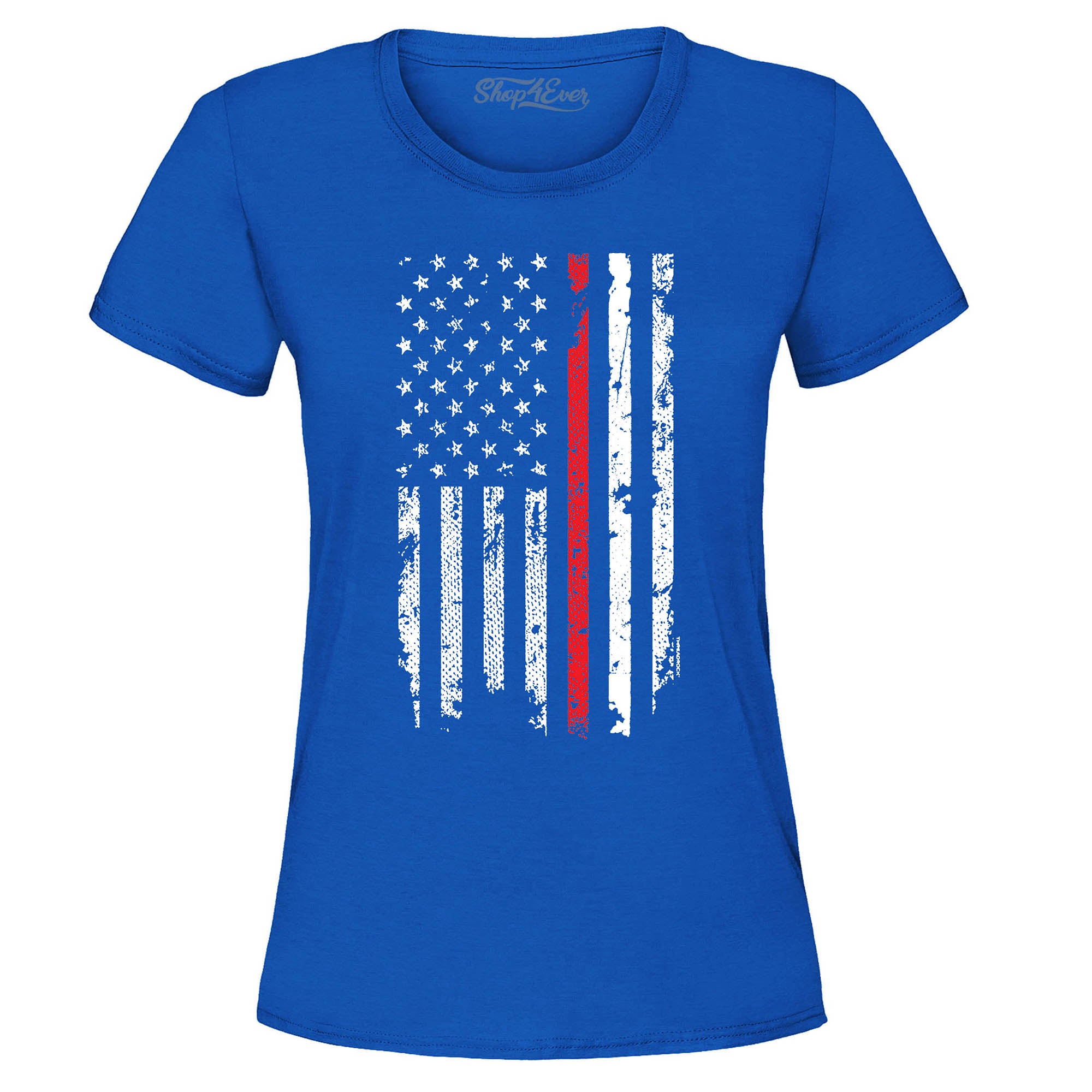 Firefighter American Flag Red Line Stripe USA Women's T-Shirt 4th of July Shirts