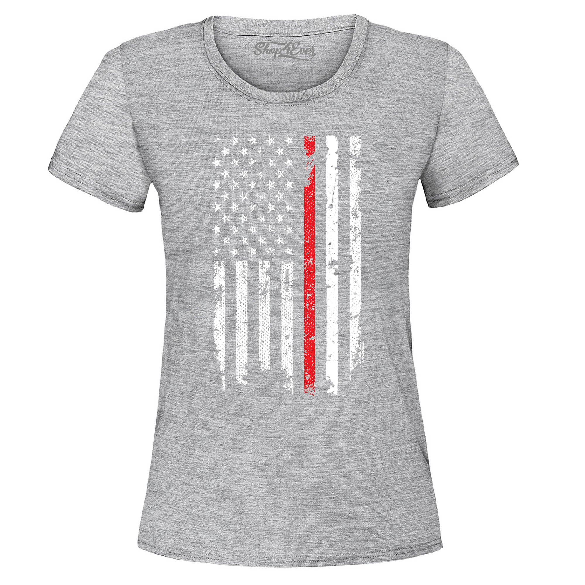 Firefighter American Flag Red Line Stripe USA Women's T-Shirt 4th of July Shirts