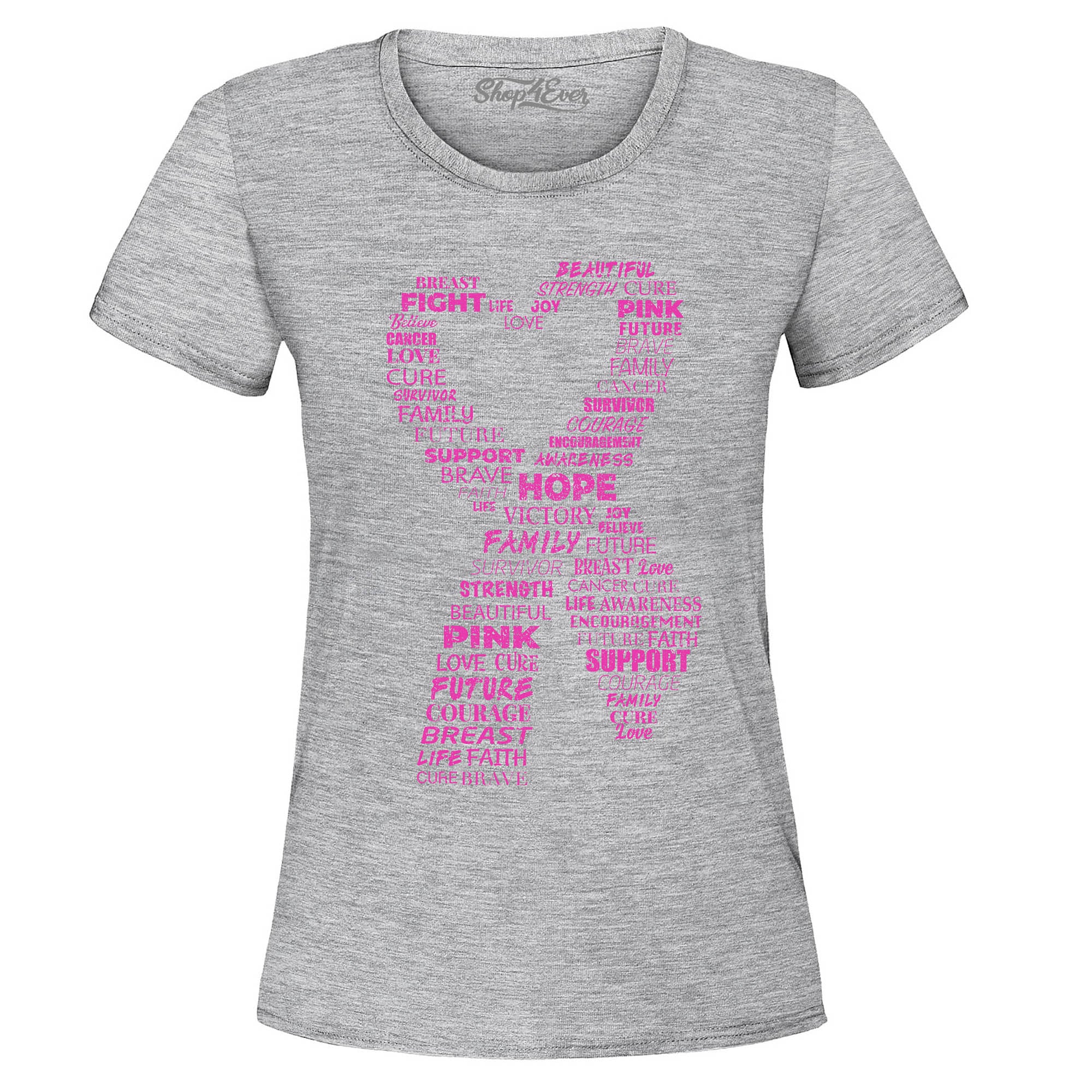 Pink Heart Ribbon Montage Breast Cancer Awareness Word Cloud Women's T-Shirt