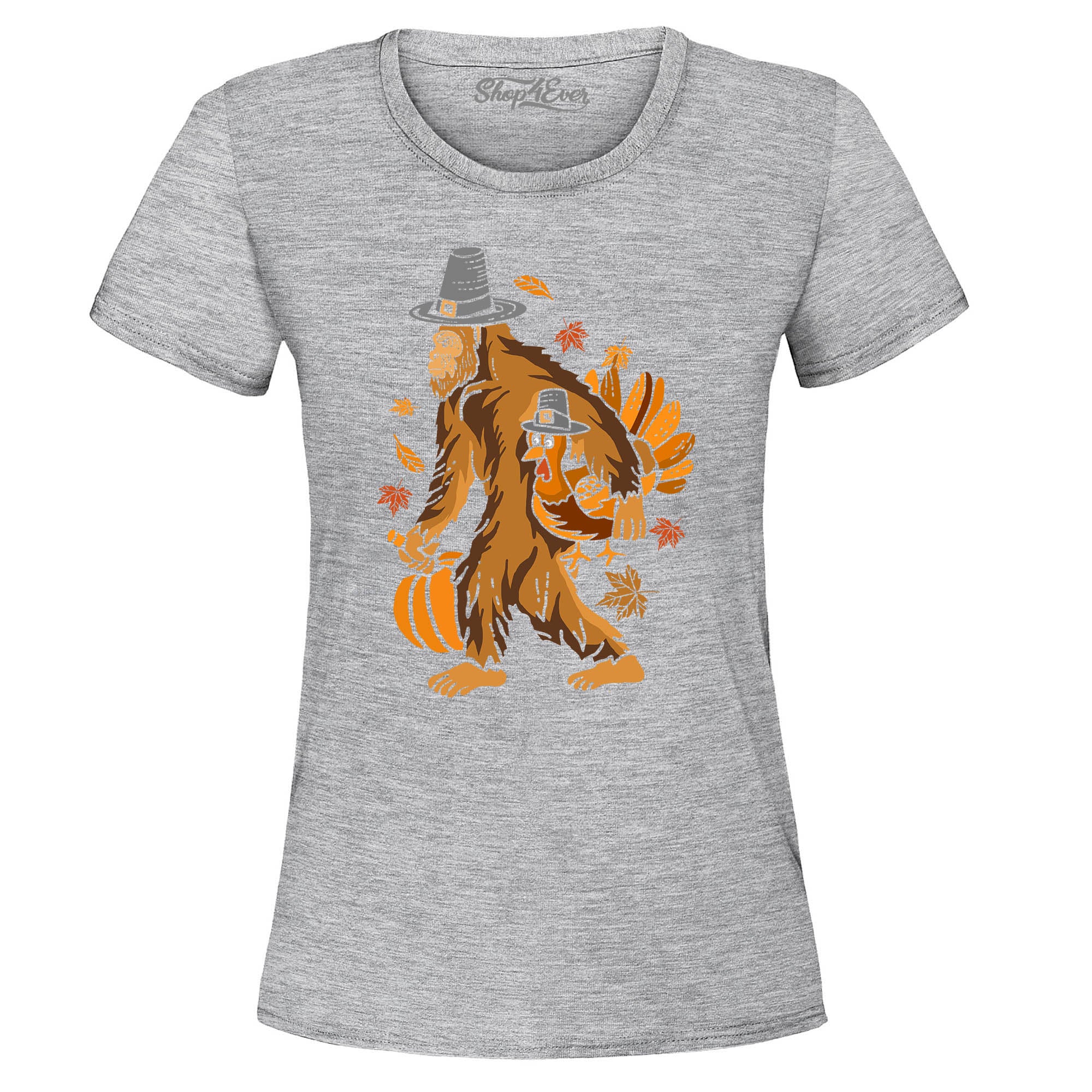 Bigfoot Pilgrim Turkey Pumpkin Thanksgiving Sasquatch Women's T-Shirt