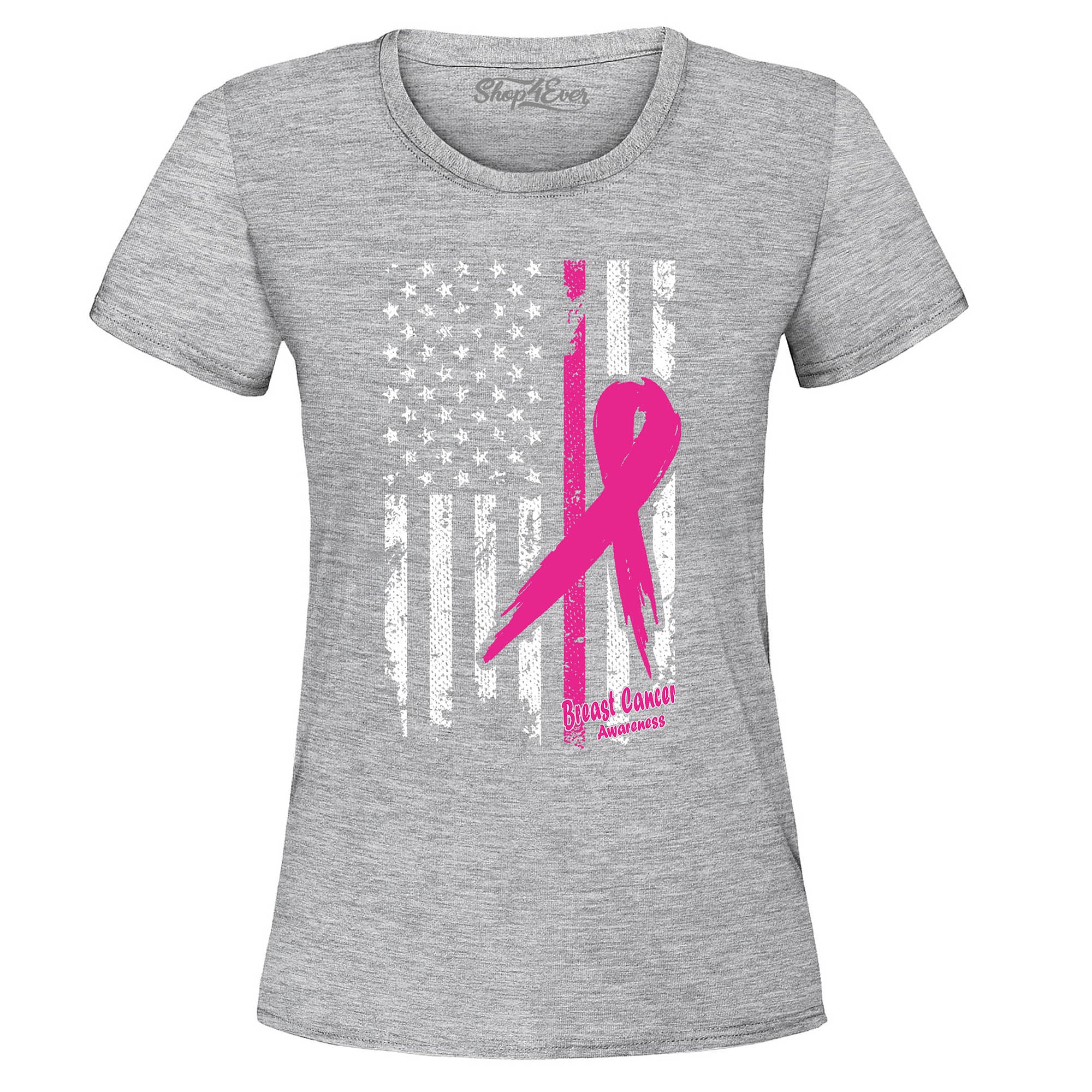Pink Breast Cancer Ribbon American Flag Women's T-Shirt