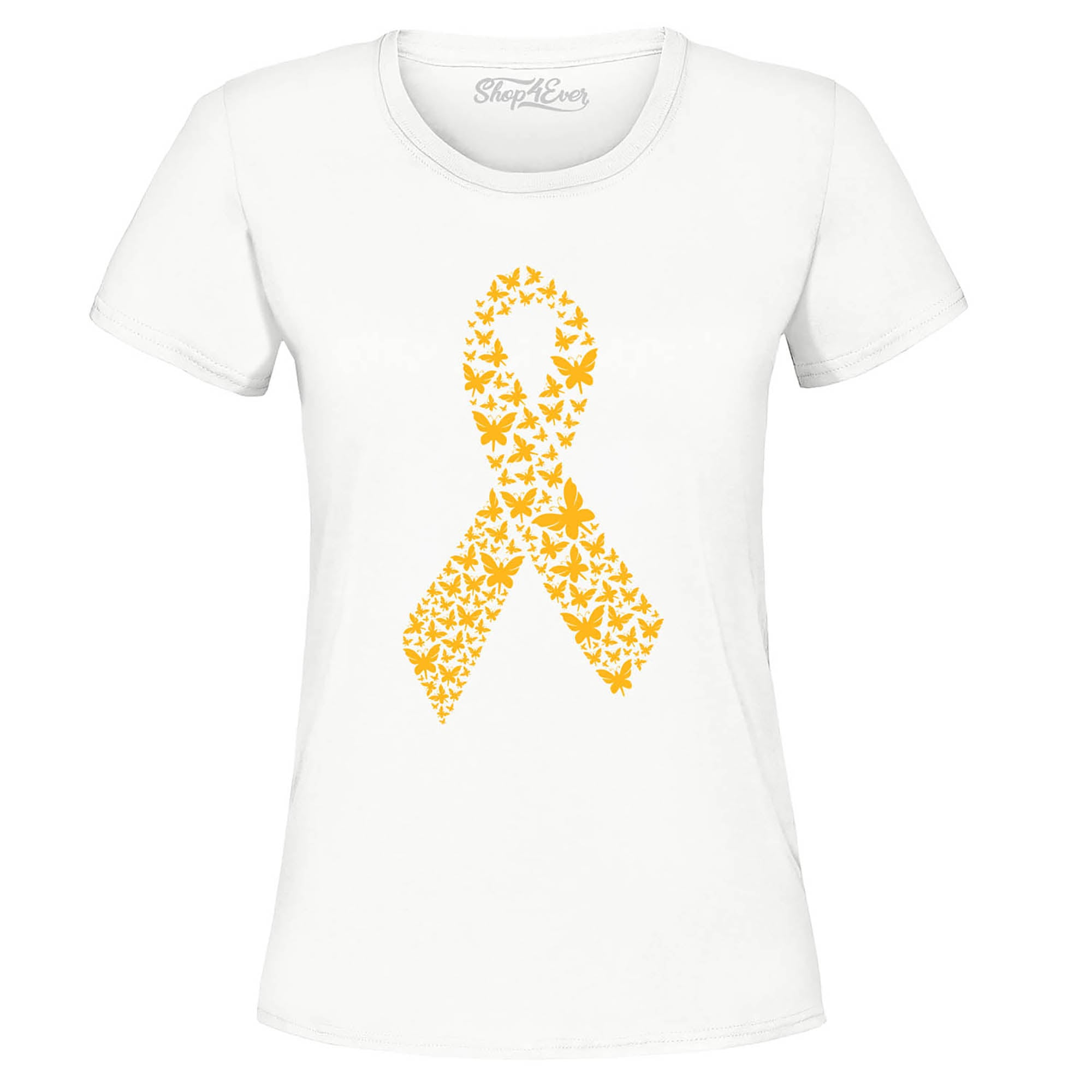 Gold Butterfly Ribbon Childhood Cancer Awareness Women's T-Shirt