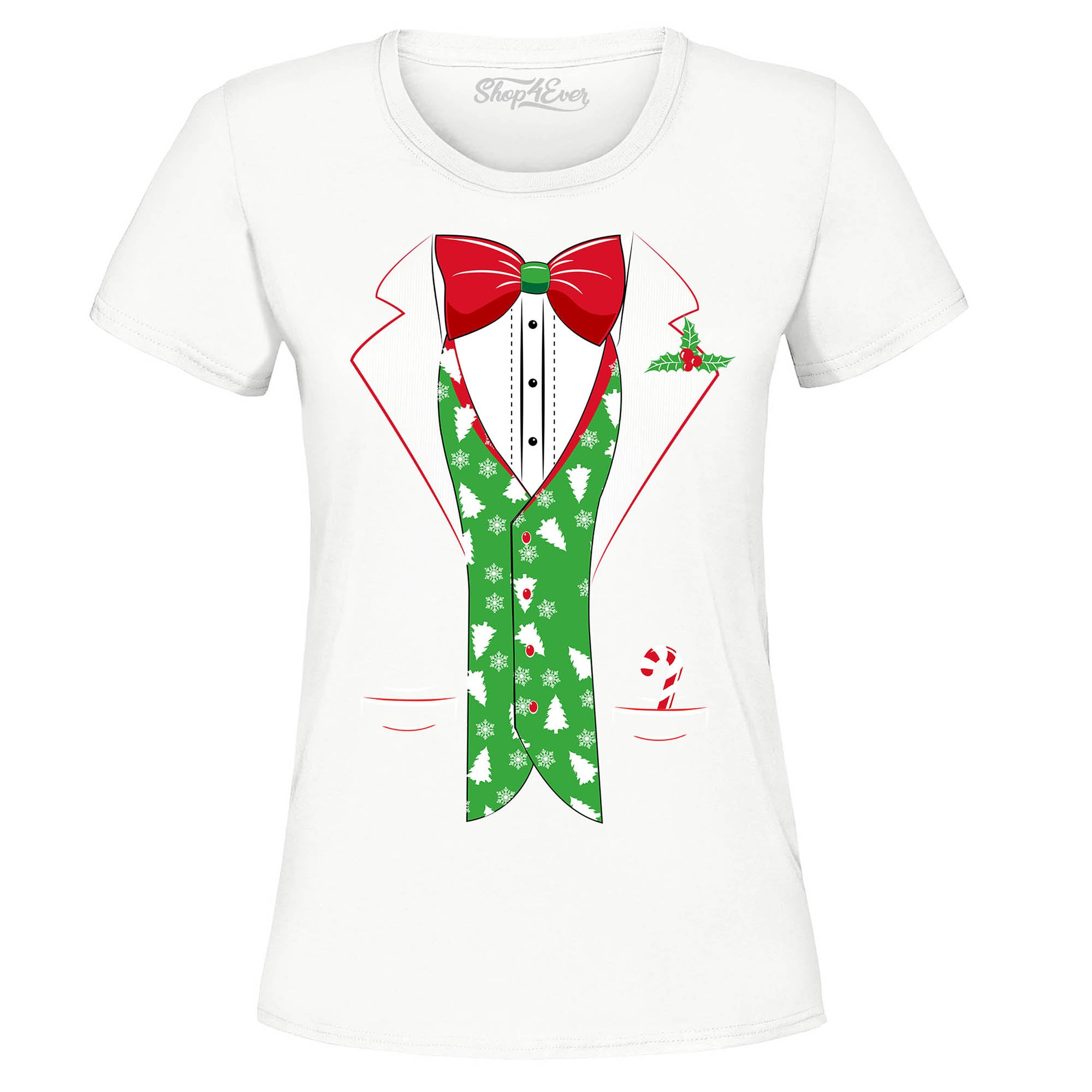 Christmas Tuxedo Costume Tree Vest Women's T-Shirt Holiday Xmas Shirts