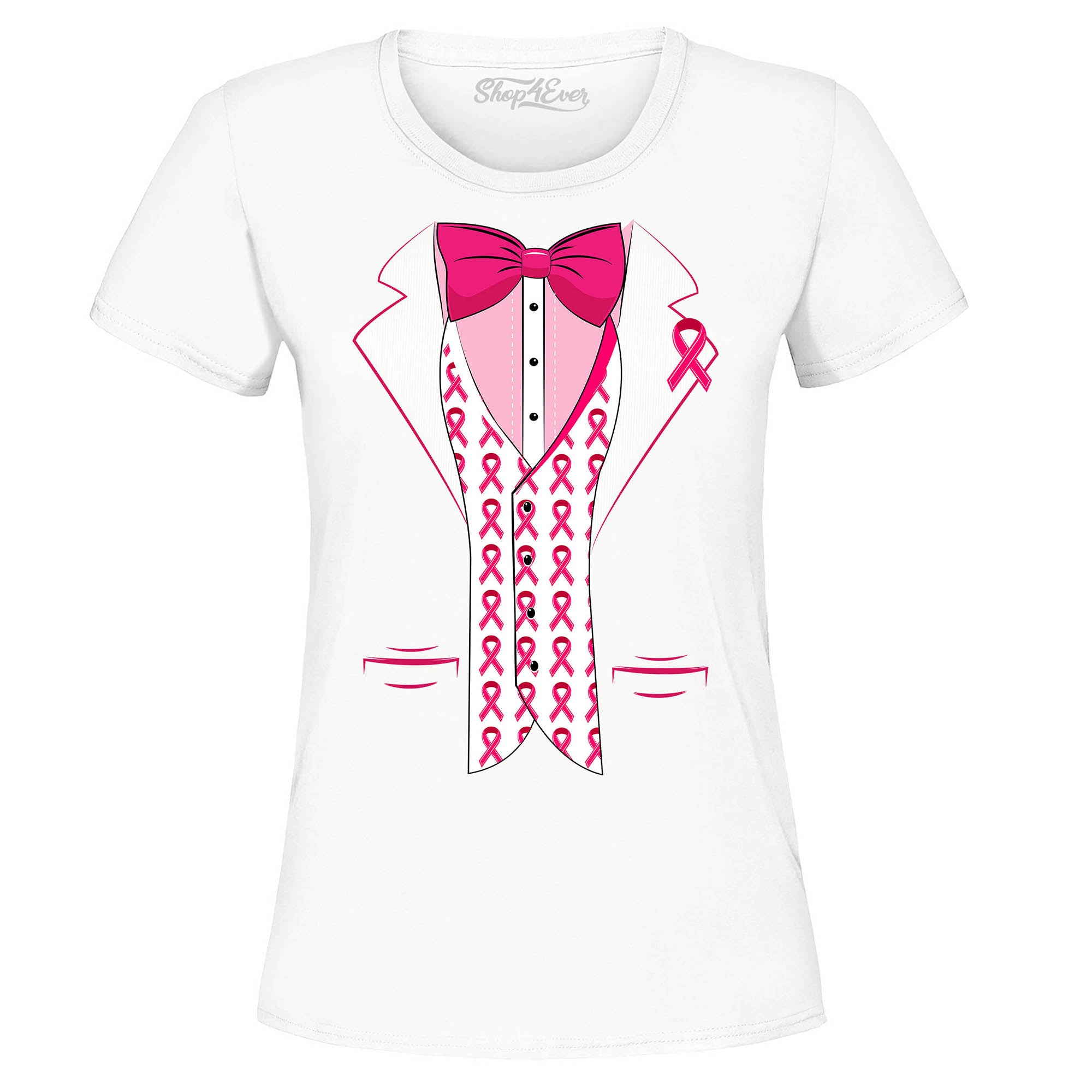 Breast Cancer Awareness Tuxedo Women's T-Shirt Pink Ribbon Tee