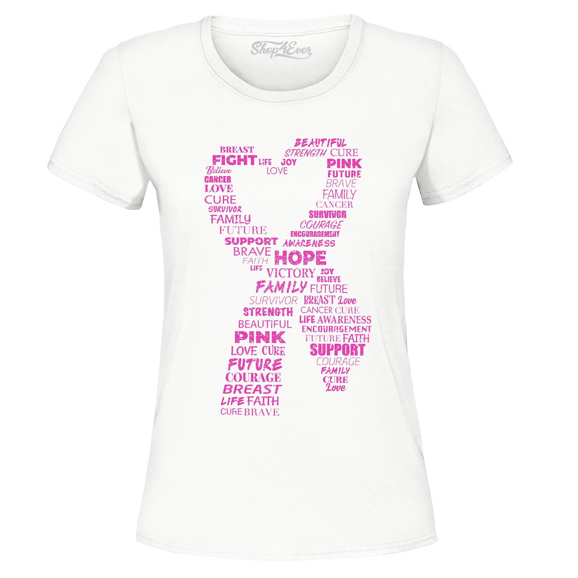 Pink Heart Ribbon Montage Breast Cancer Awareness Word Cloud Women's T-Shirt