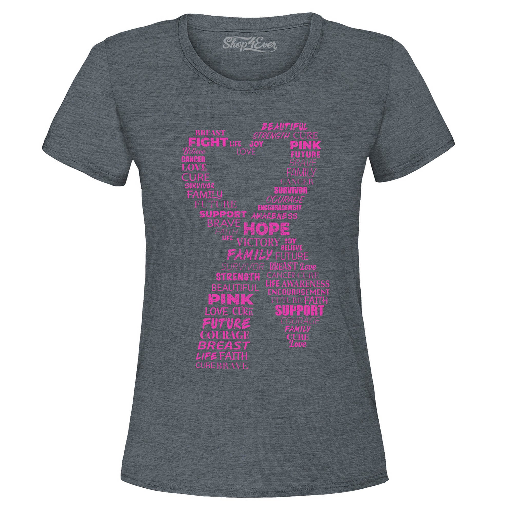 Pink Heart Ribbon Montage Breast Cancer Awareness Word Cloud Women's T-Shirt