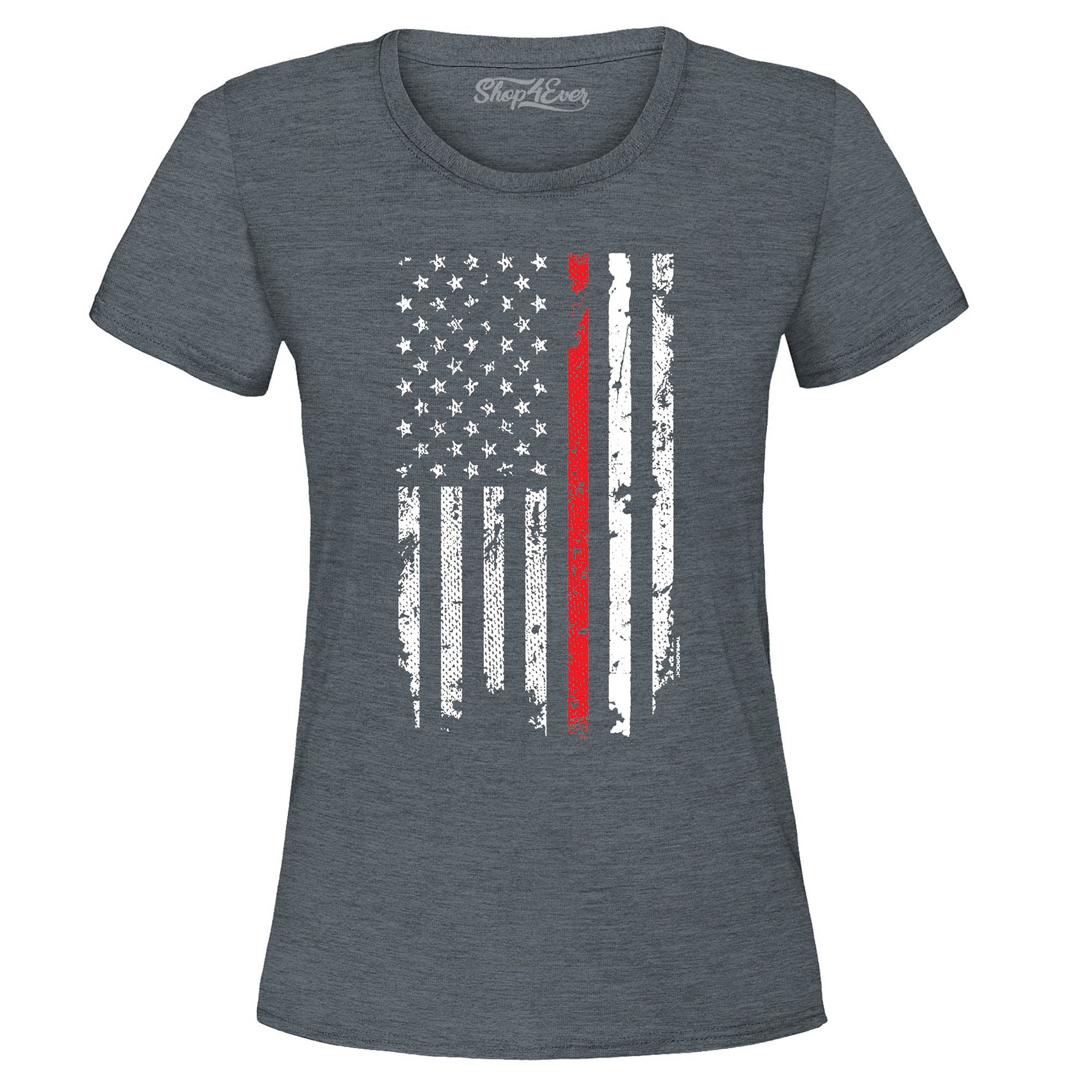 Firefighter American Flag Red Line Stripe USA Women's T-Shirt 4th of July Shirts