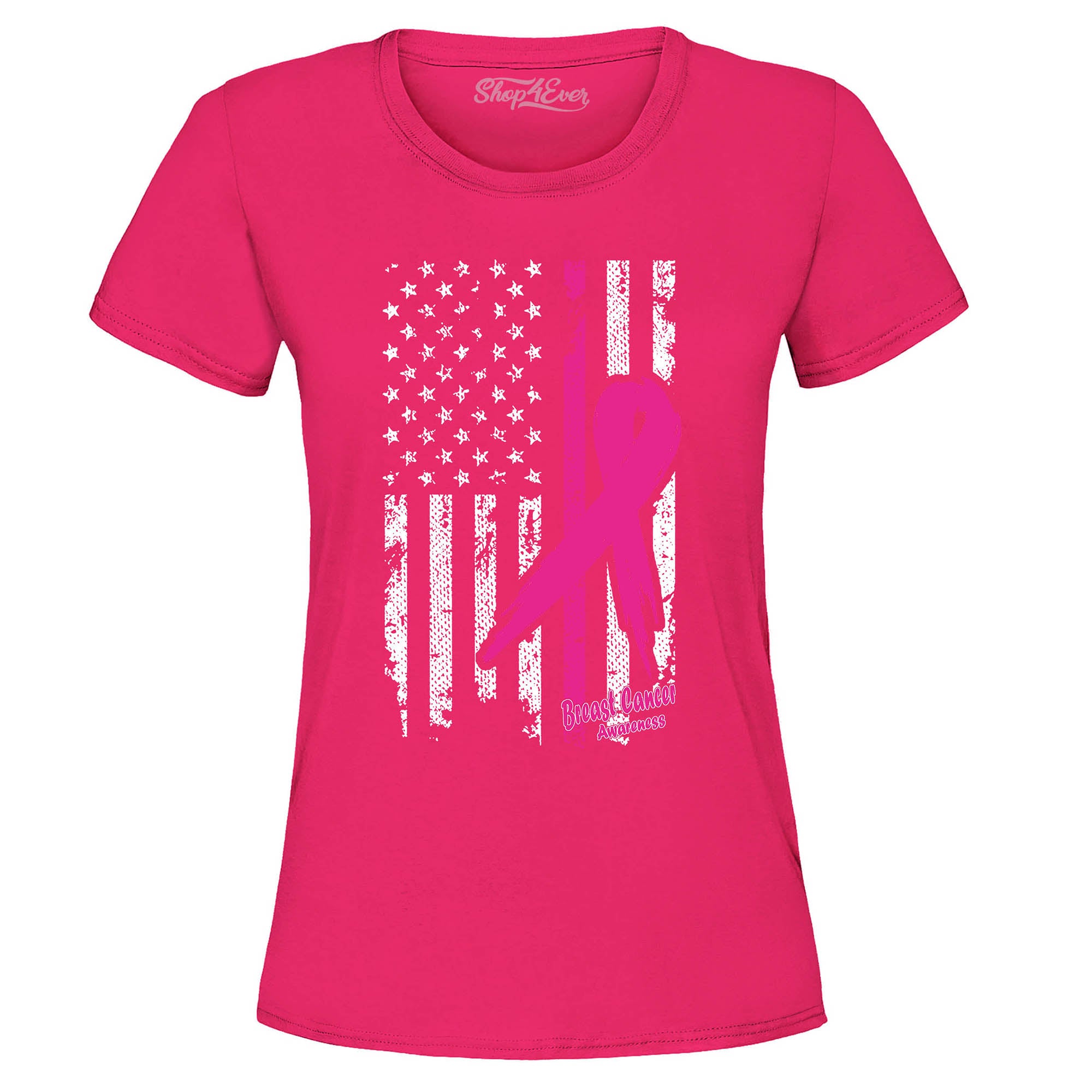 Pink Breast Cancer Ribbon American Flag Women's T-Shirt