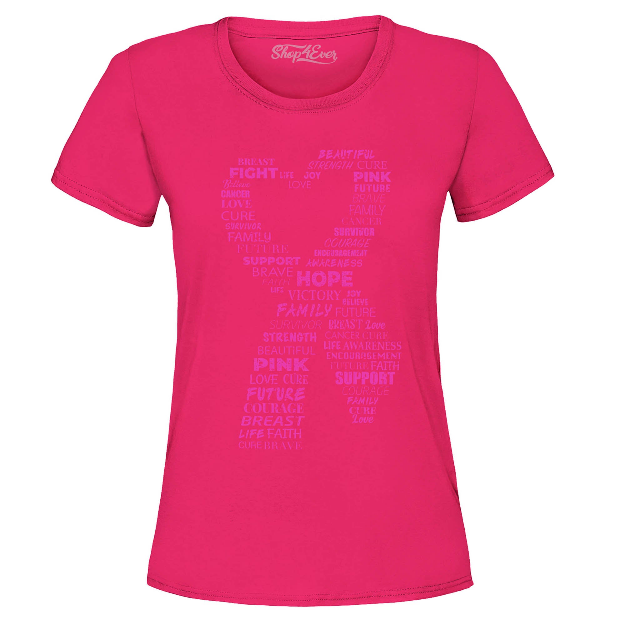 Pink Heart Ribbon Montage Breast Cancer Awareness Word Cloud Women's T-Shirt