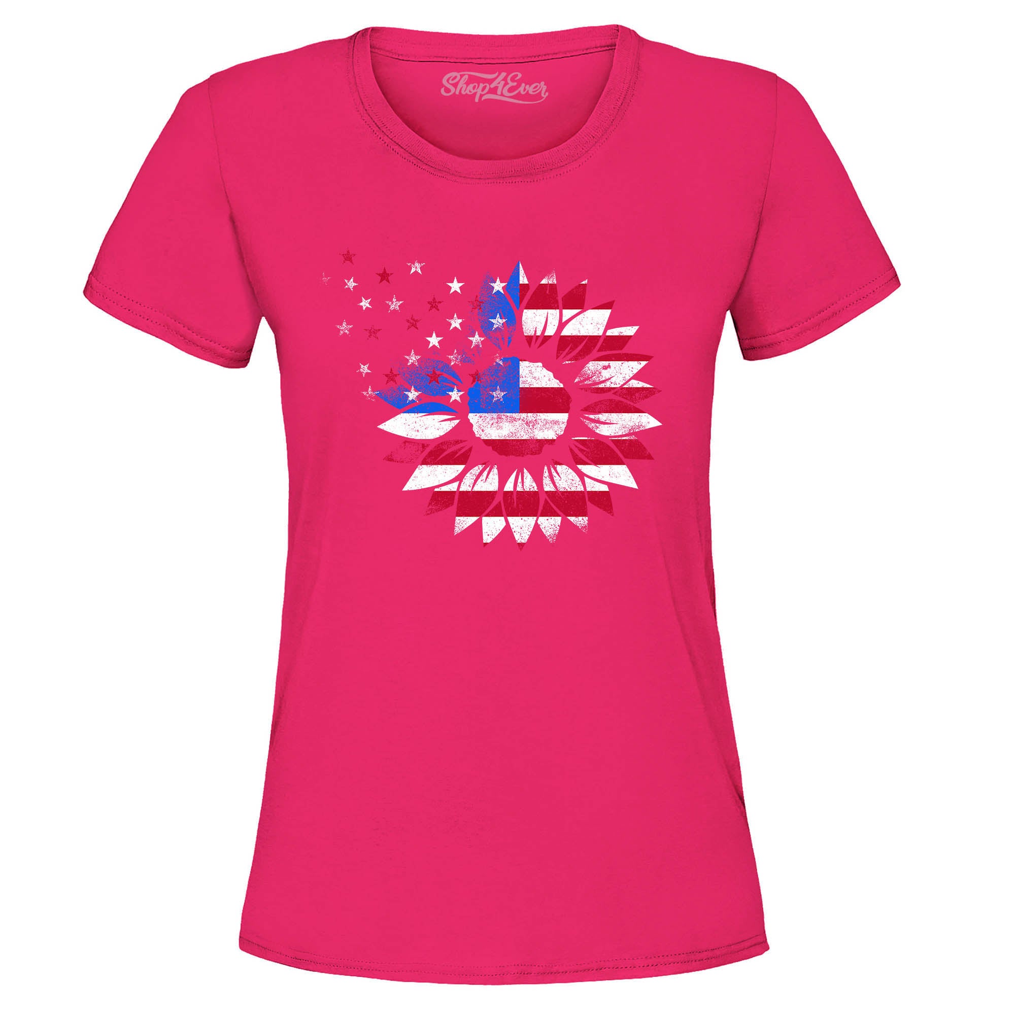 American Flag Sunflower Flower Star 4th of July Women's T-Shirt