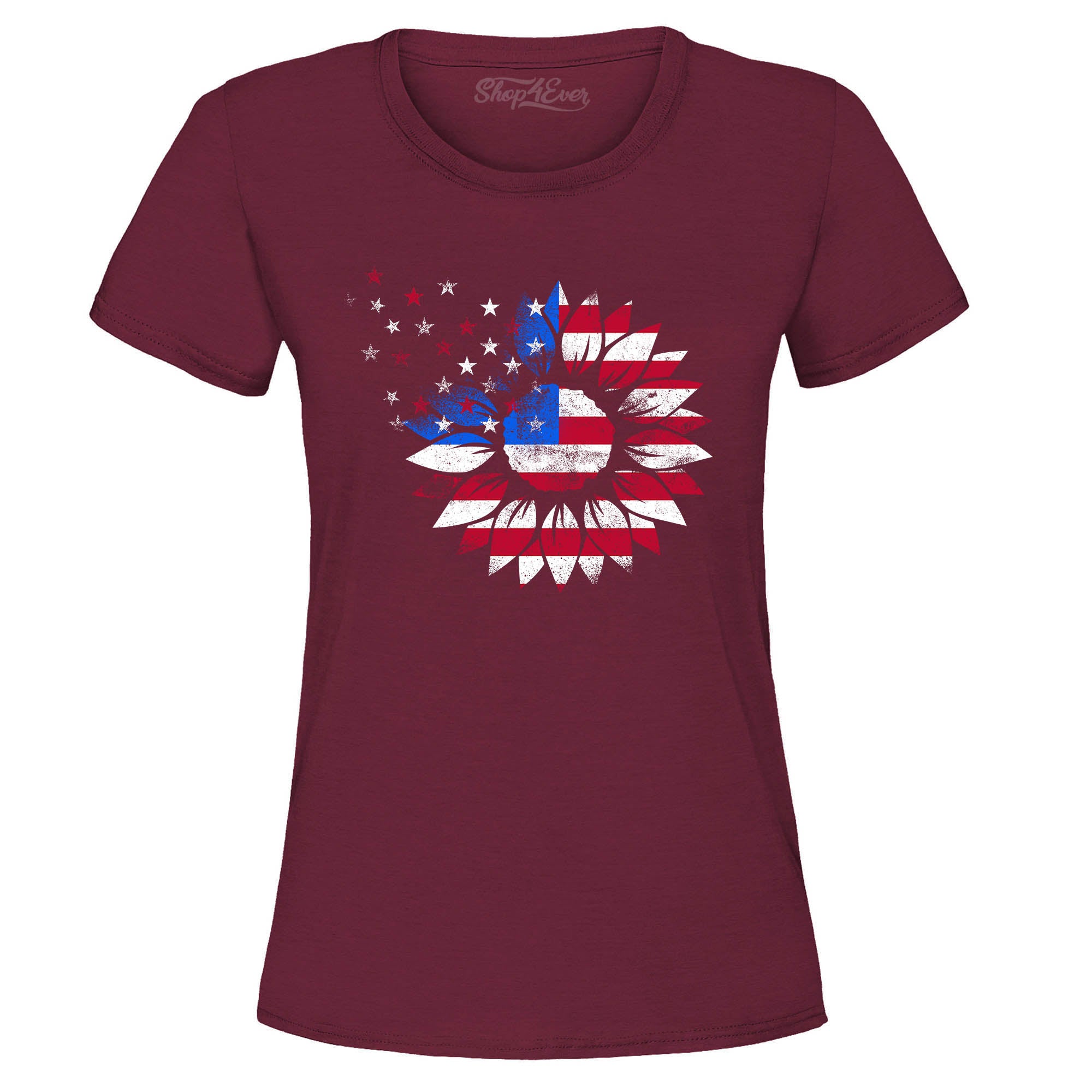 American Flag Sunflower Flower Star 4th of July Women's T-Shirt
