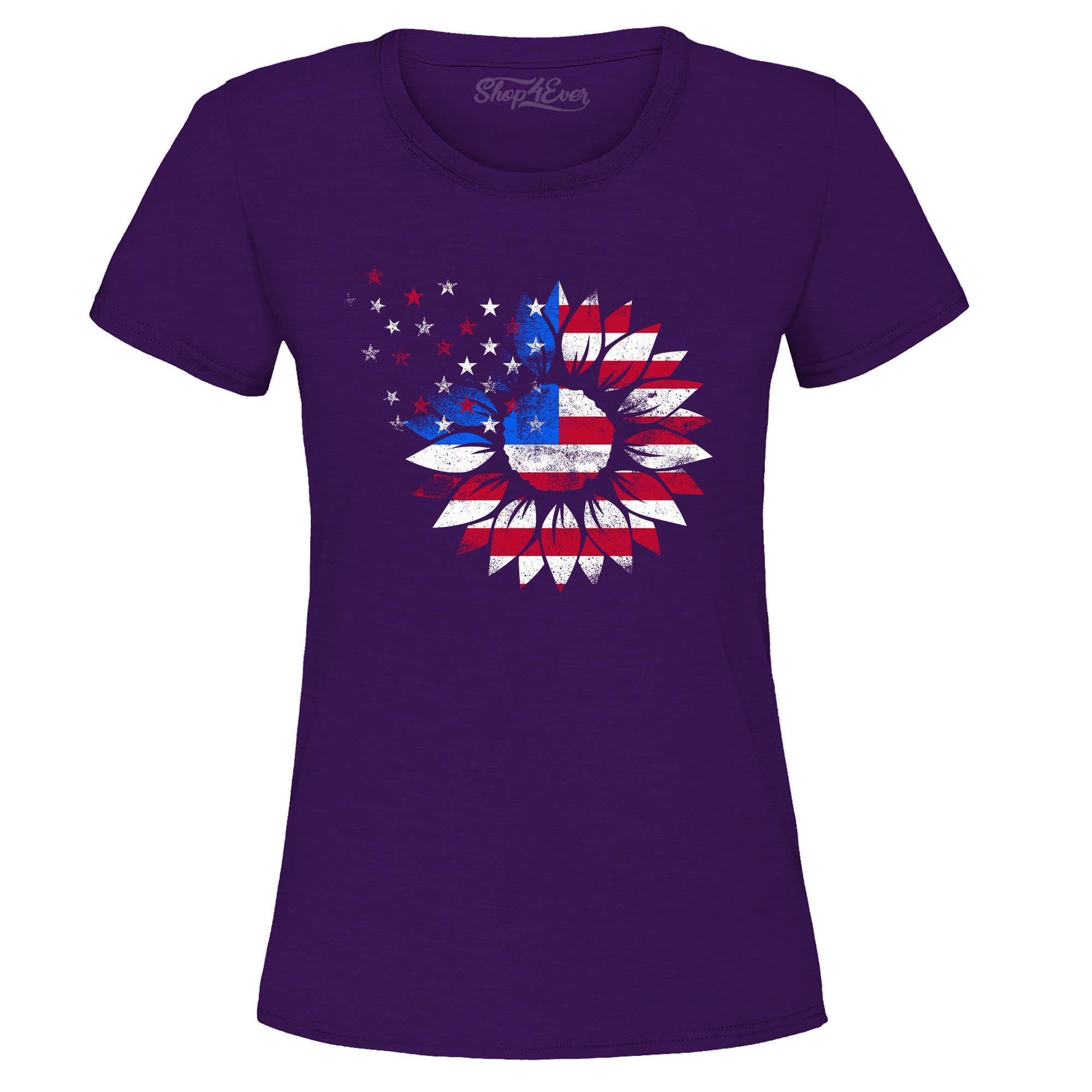 American Flag Sunflower Flower Star 4th of July Women's T-Shirt