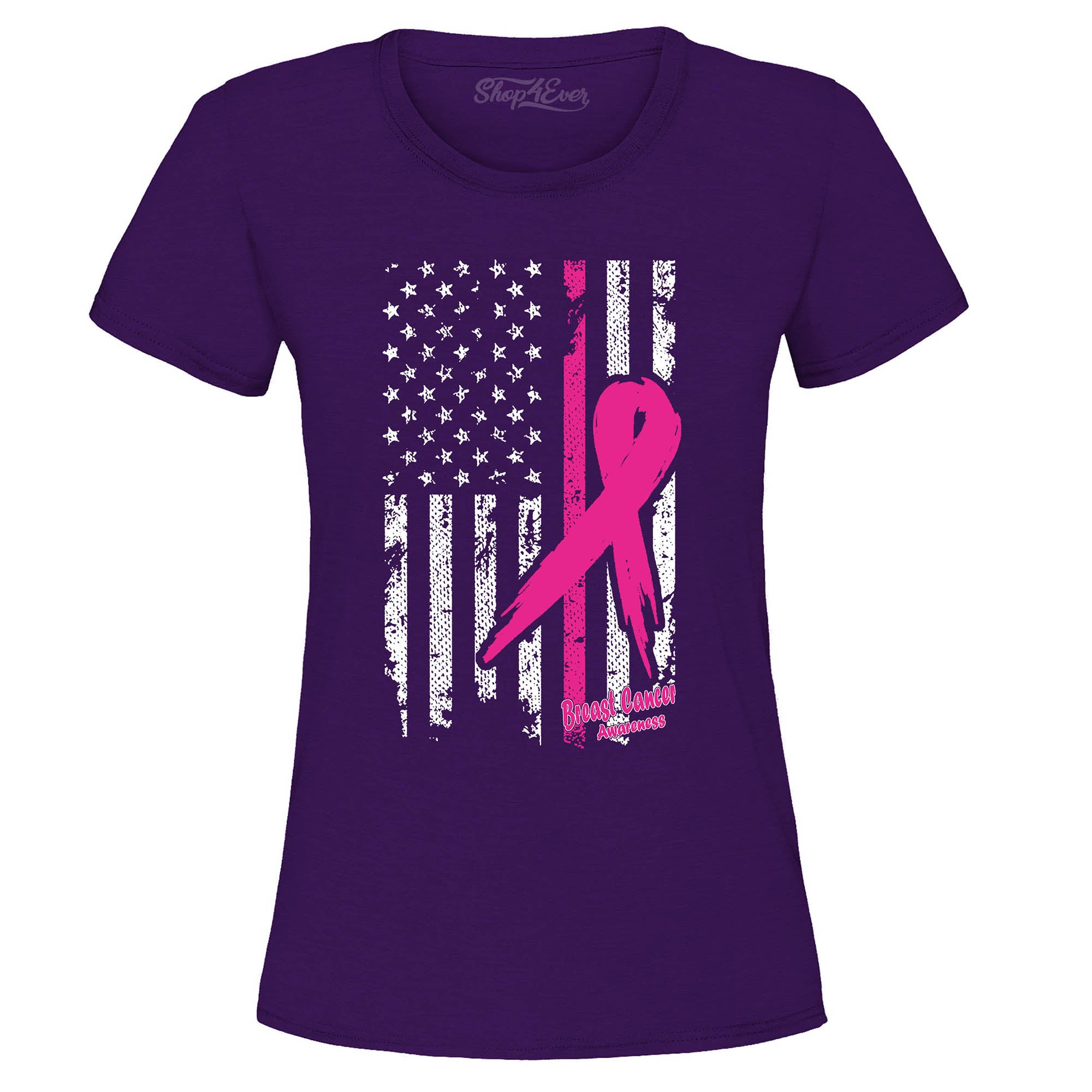 Pink Breast Cancer Ribbon American Flag Women's T-Shirt