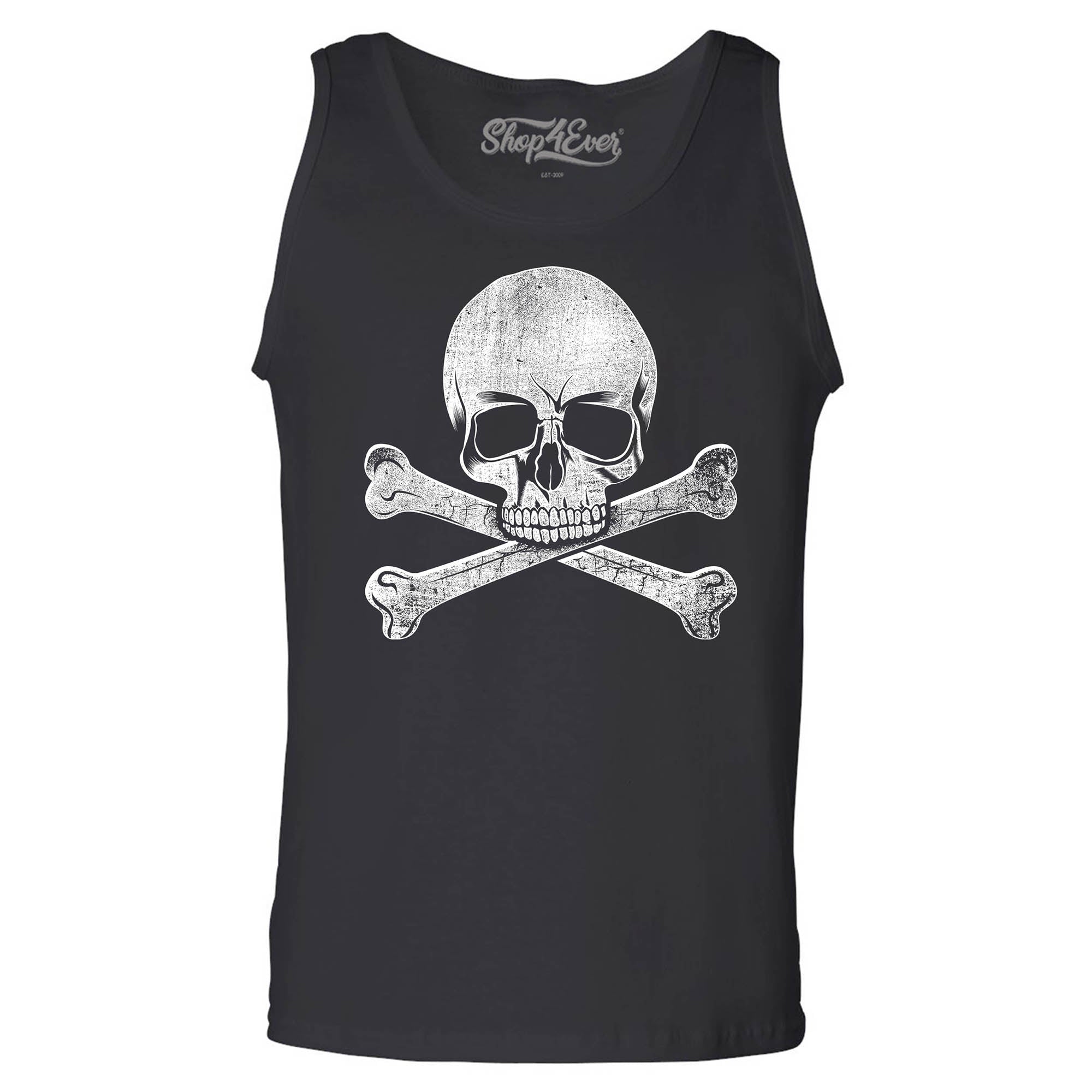 Distressed White Skull and Crossbones Men's Tank Top
