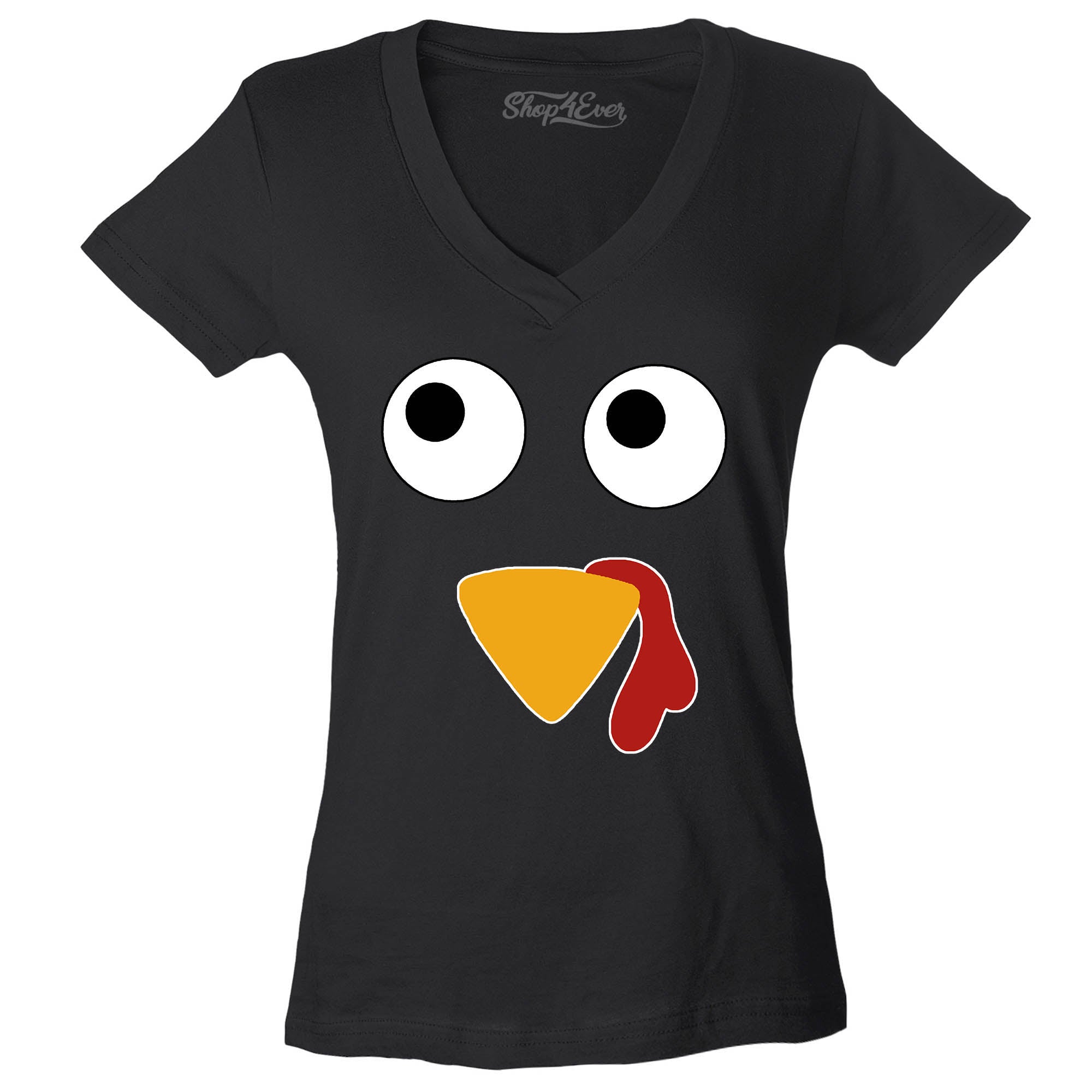Turkey Face Women's V-Neck T-Shirt Thanksgiving Shirts Slim FIT