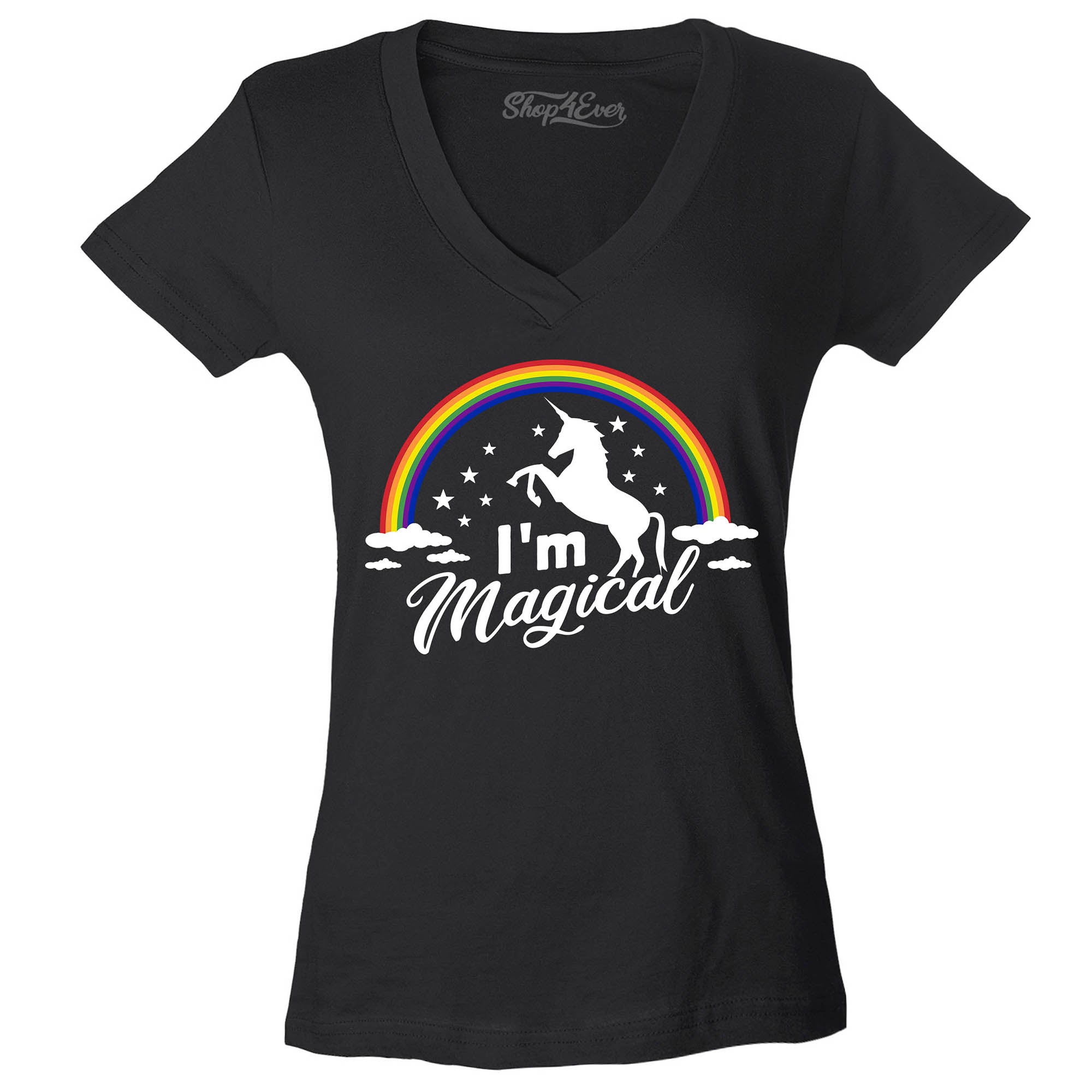 I'm Magical Unicorn Rainbow Women's V-Neck T-Shirt Slim Fit